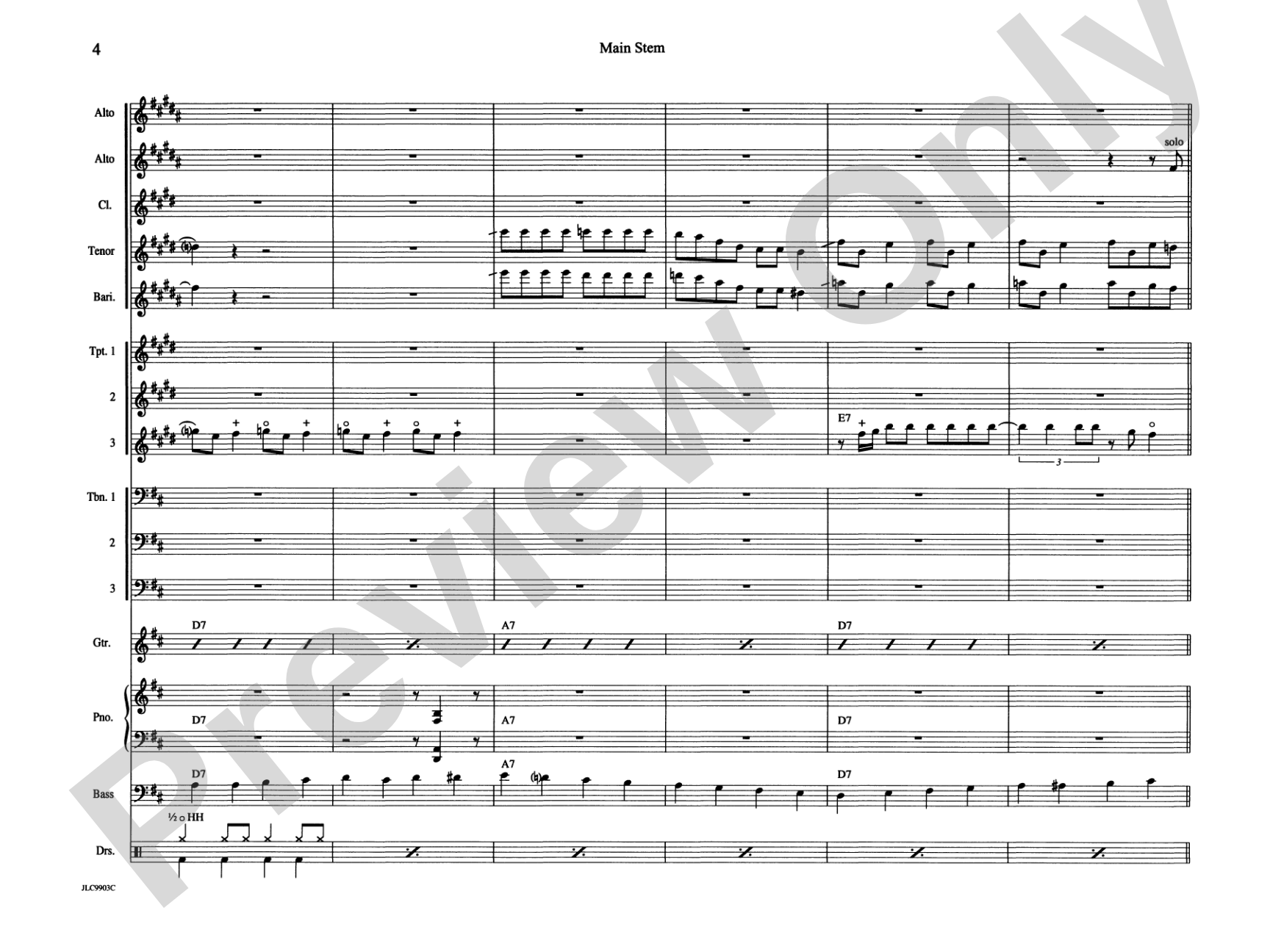 Main Stem: Jazz Ensemble Conductor Score & Parts