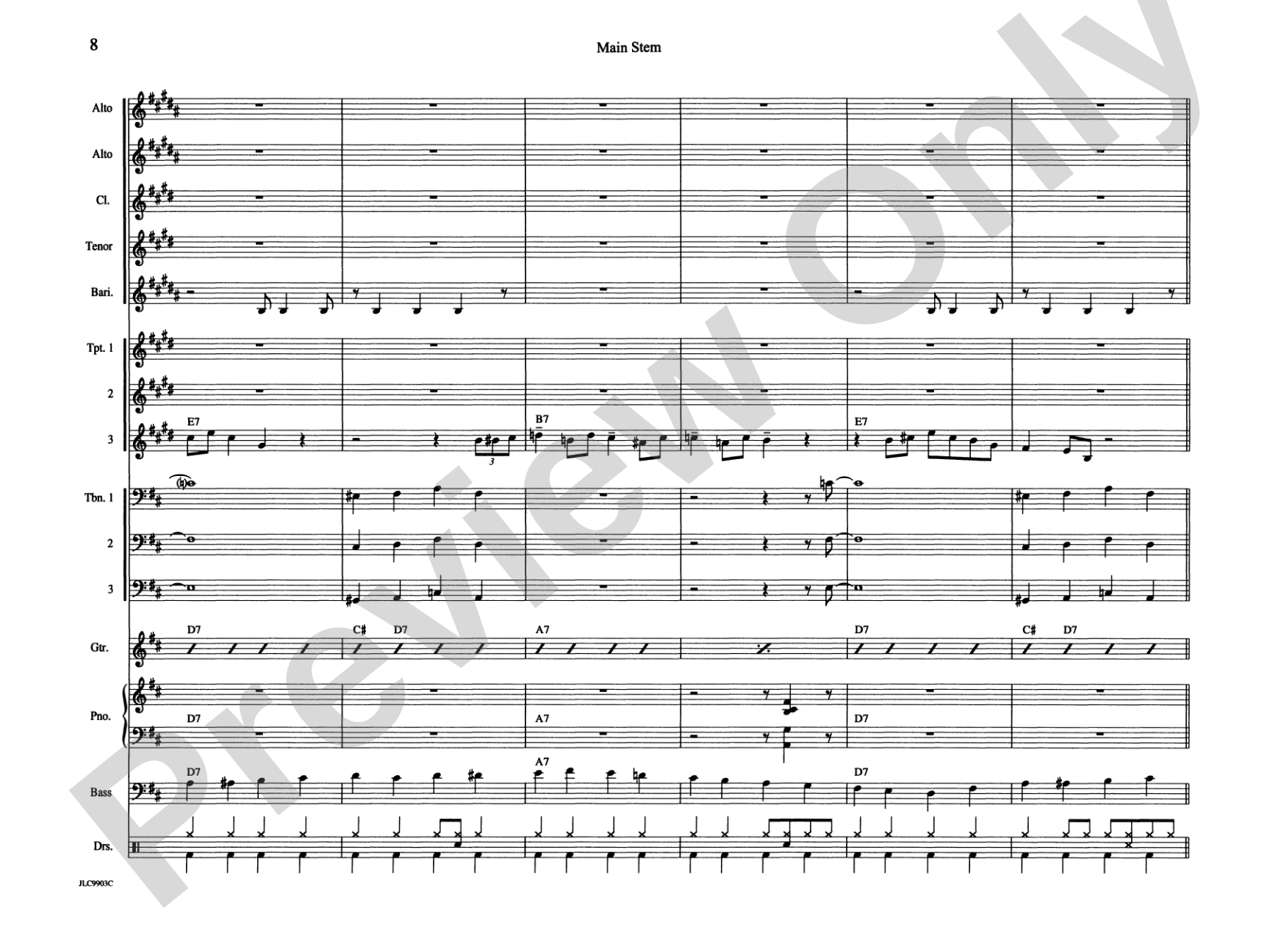 Main Stem: Jazz Ensemble Conductor Score & Parts
