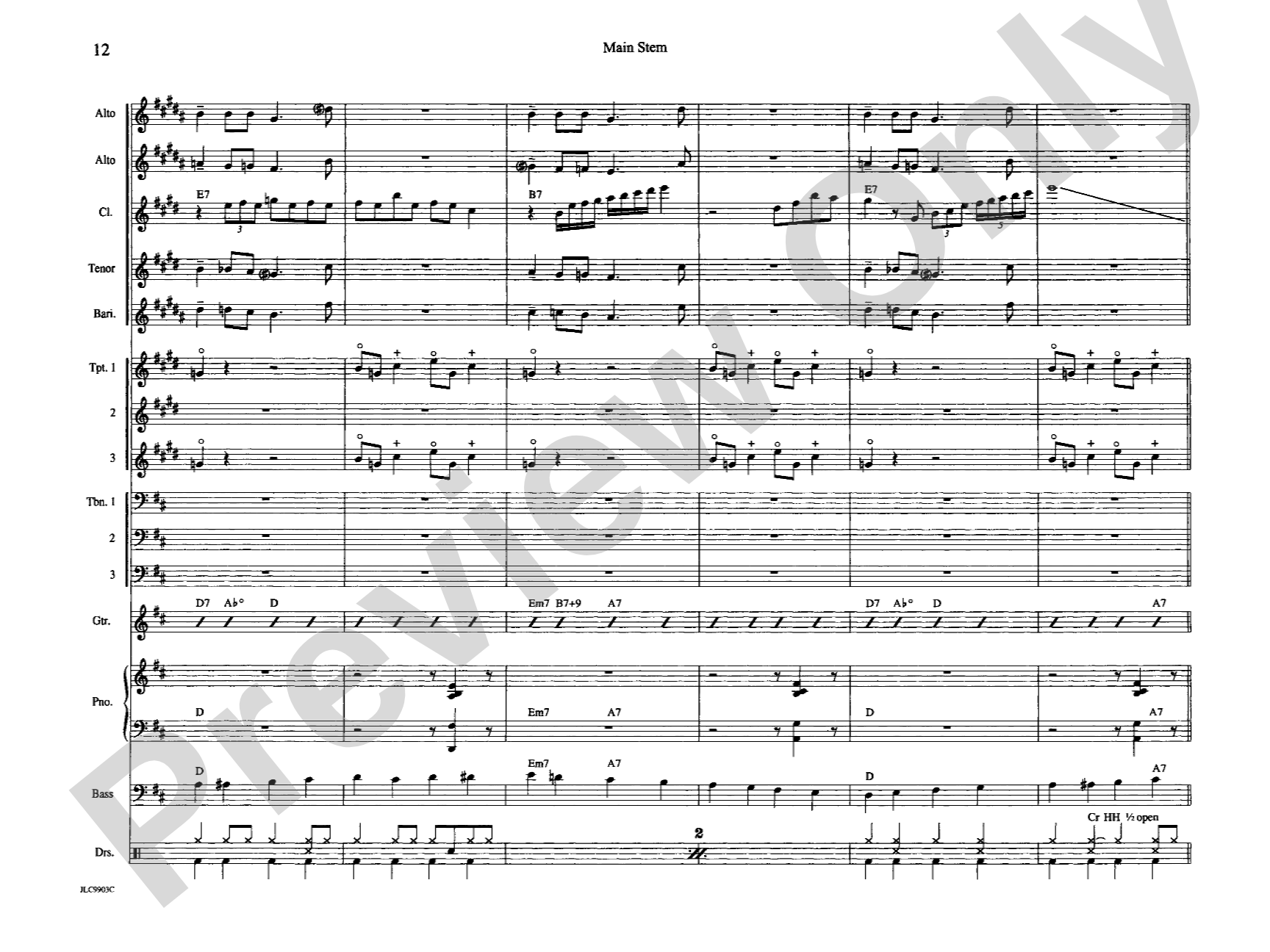 Main Stem: Jazz Ensemble Conductor Score & Parts