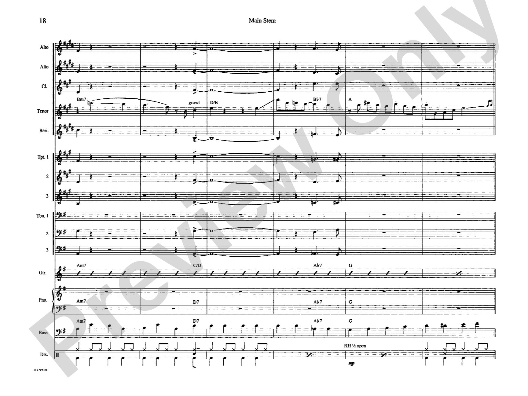 Main Stem: Jazz Ensemble Conductor Score & Parts