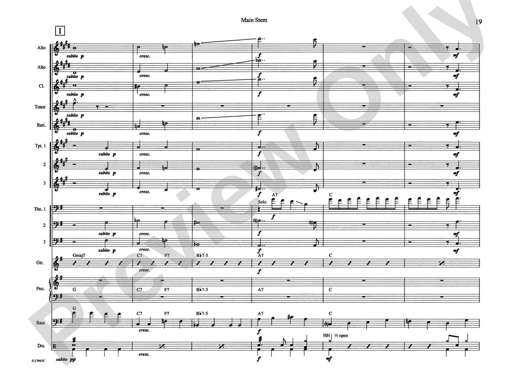 Main Stem: Jazz Ensemble Conductor Score & Parts
