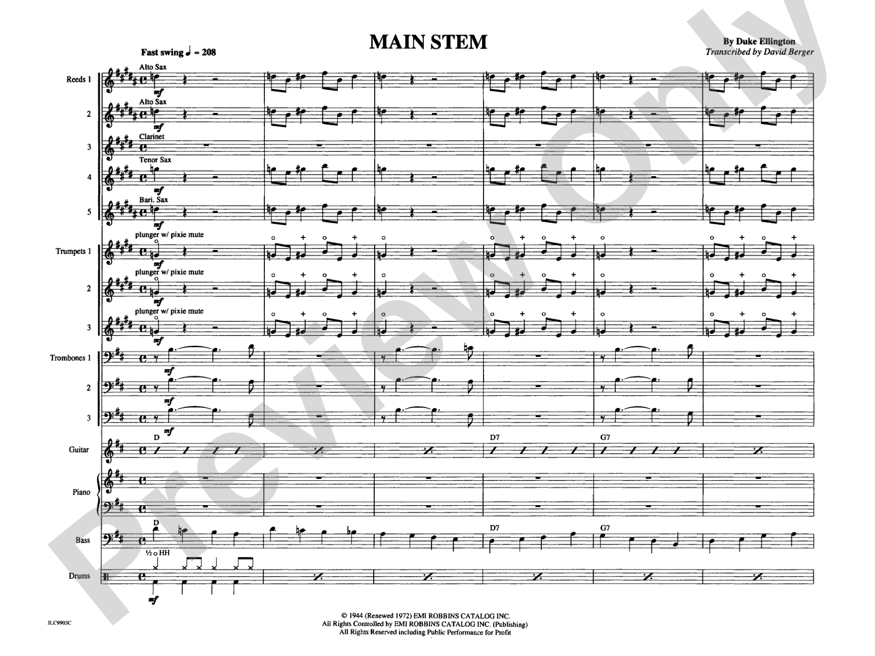Main Stem: Jazz Ensemble Conductor Score & Parts