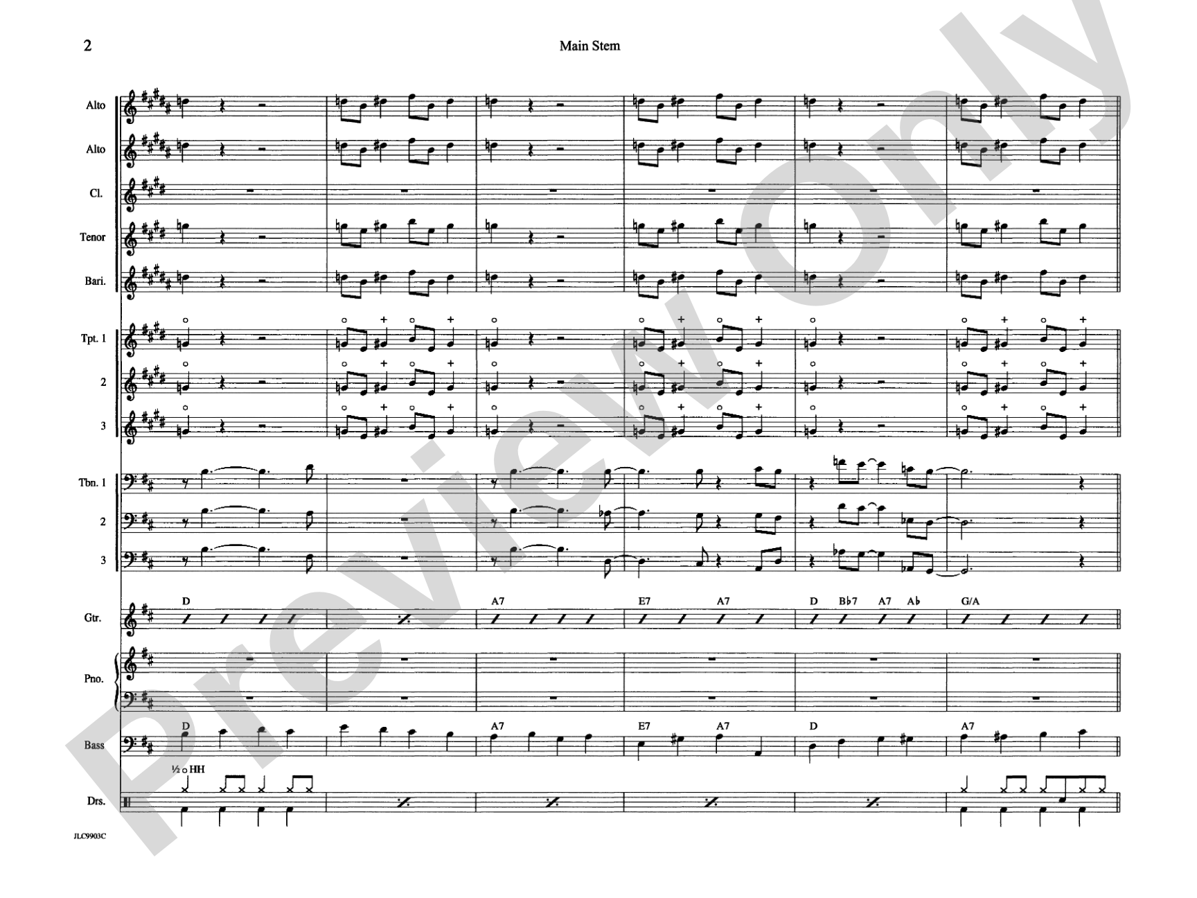 Main Stem: Jazz Ensemble Conductor Score & Parts