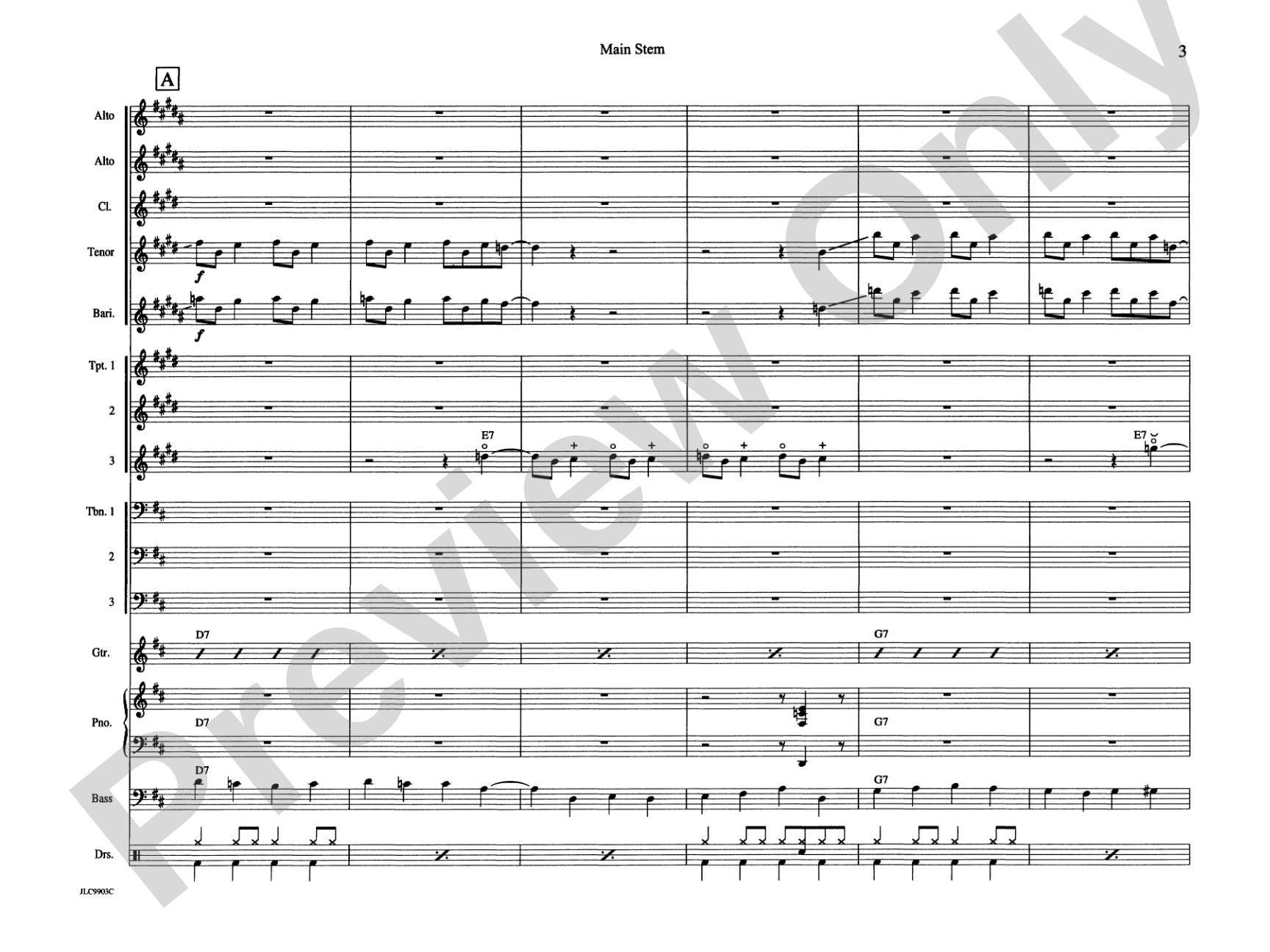 Main Stem: Jazz Ensemble Conductor Score & Parts