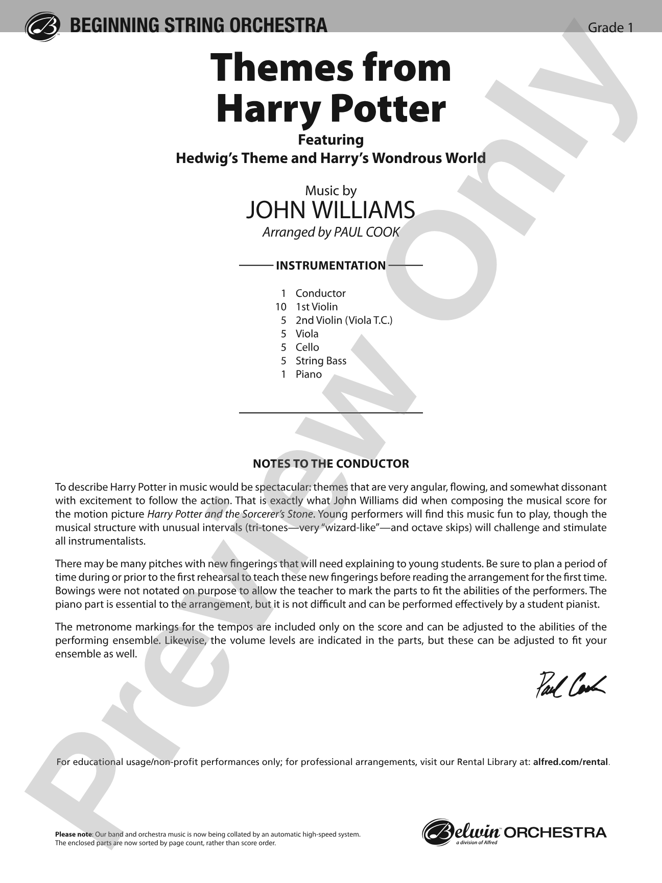 Harry Potter, Themes from: String Orchestra Conductor Score & Parts