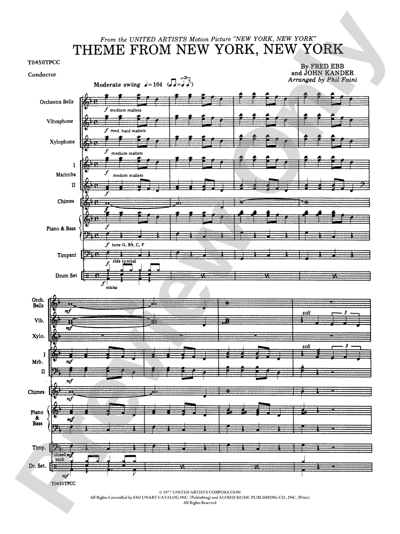 New York, New York, Theme from: Percussion Ensemble