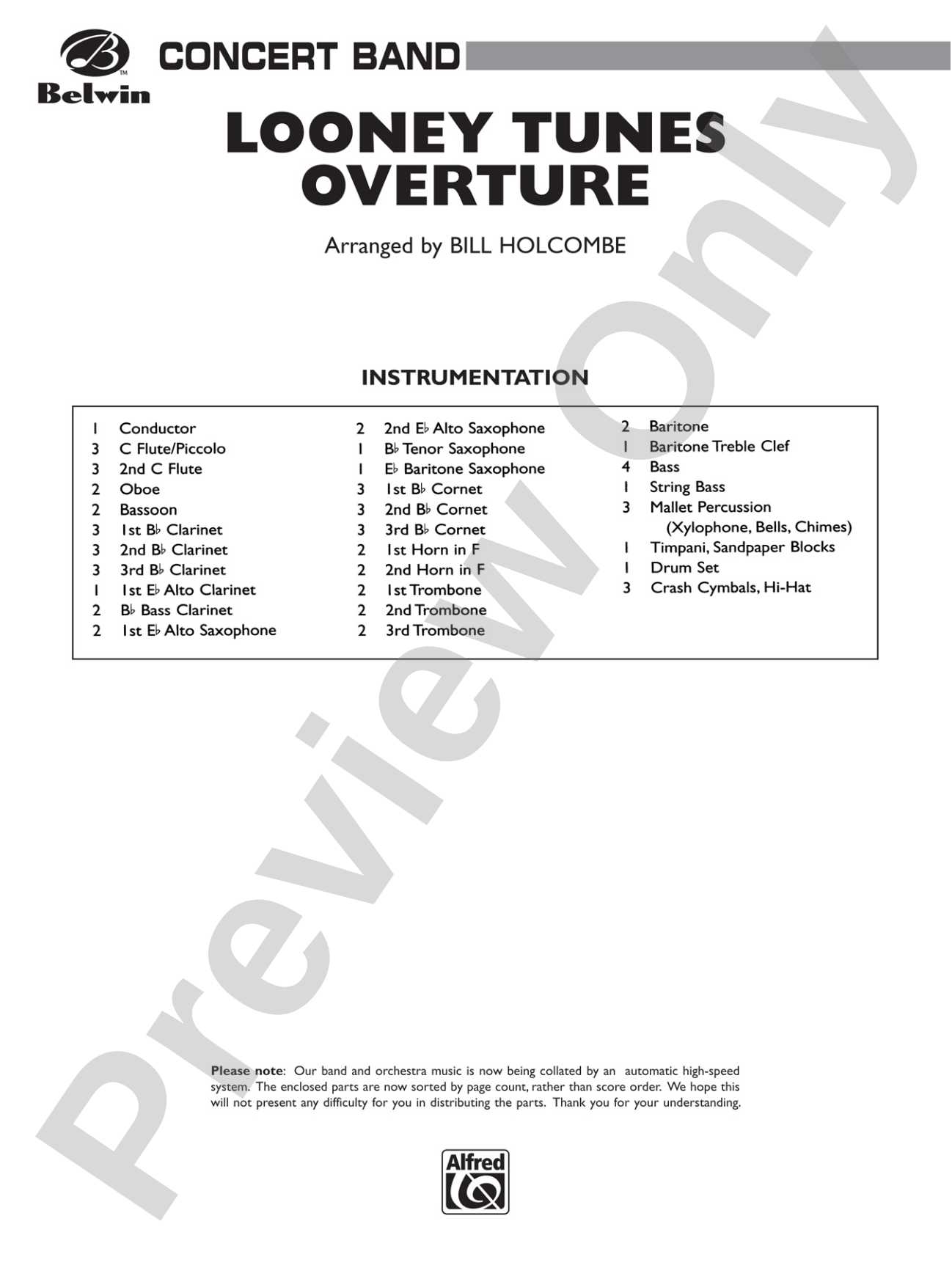 Looney Tunes Overture: Concert Band Conductor Score & Parts