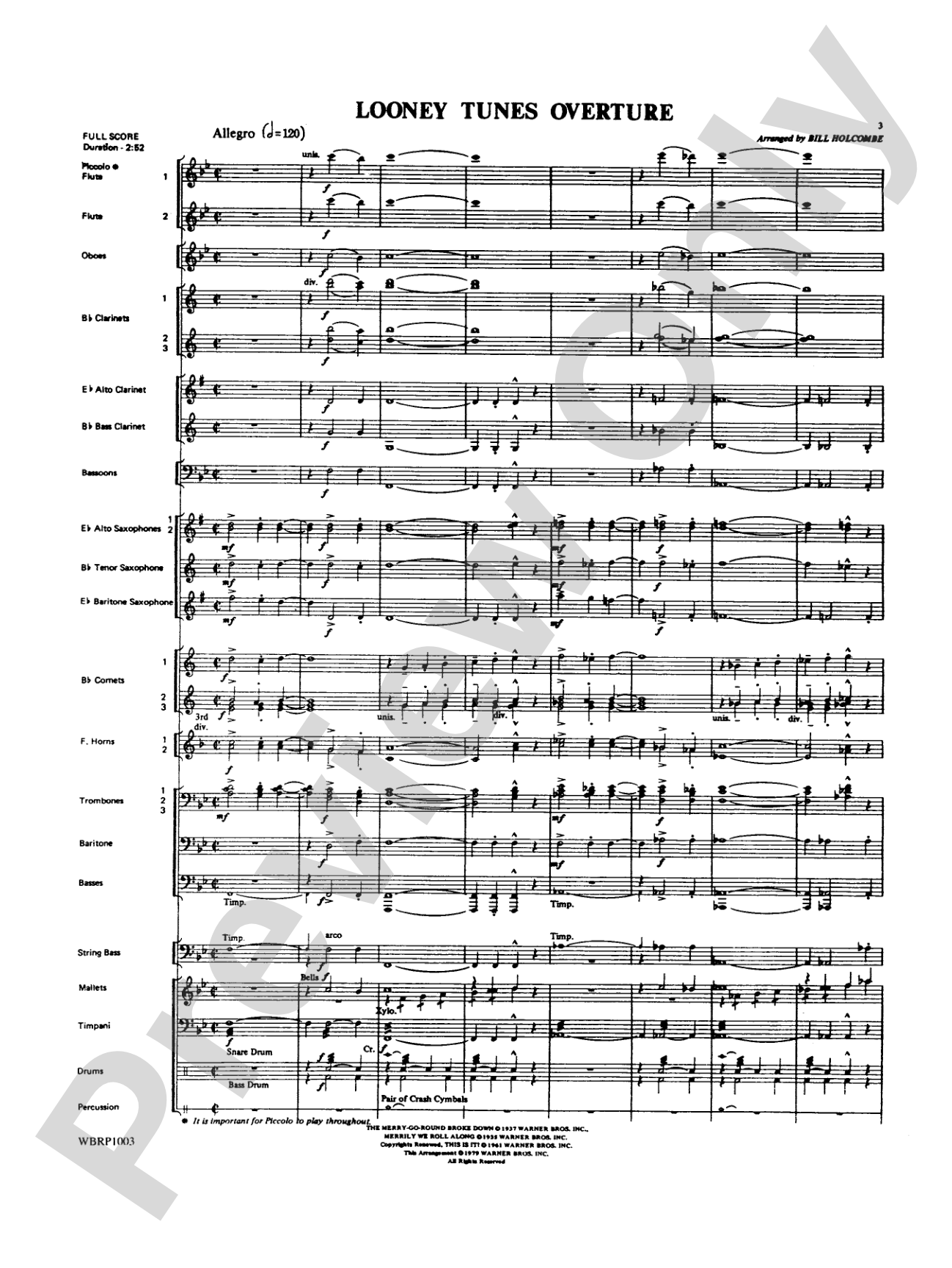 Looney Tunes Overture: Concert Band Conductor Score & Parts