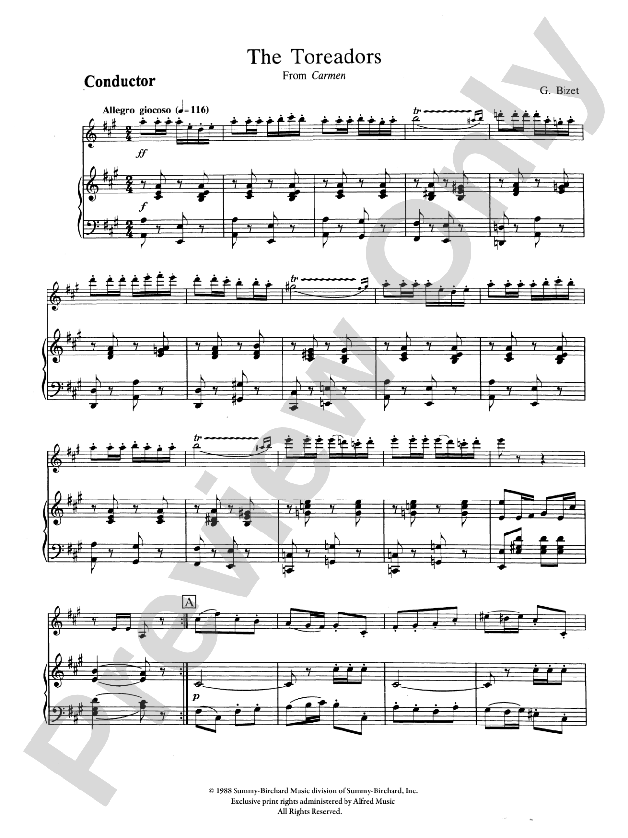The Toreadors from Carmen: Violin with Piano (Viola, Cello, Bass & Flute Opt.) Book