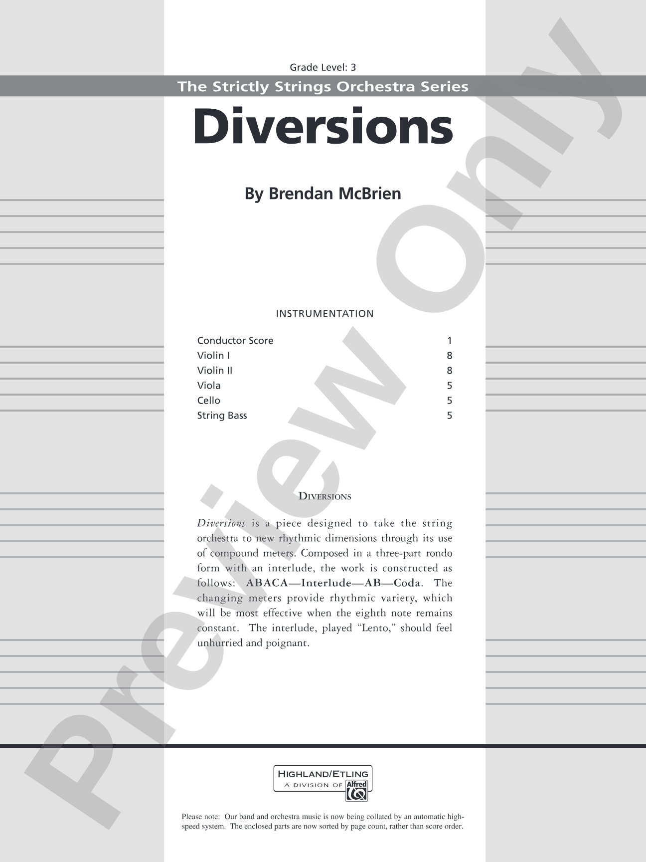 Diversions: String Orchestra Conductor Score & Parts