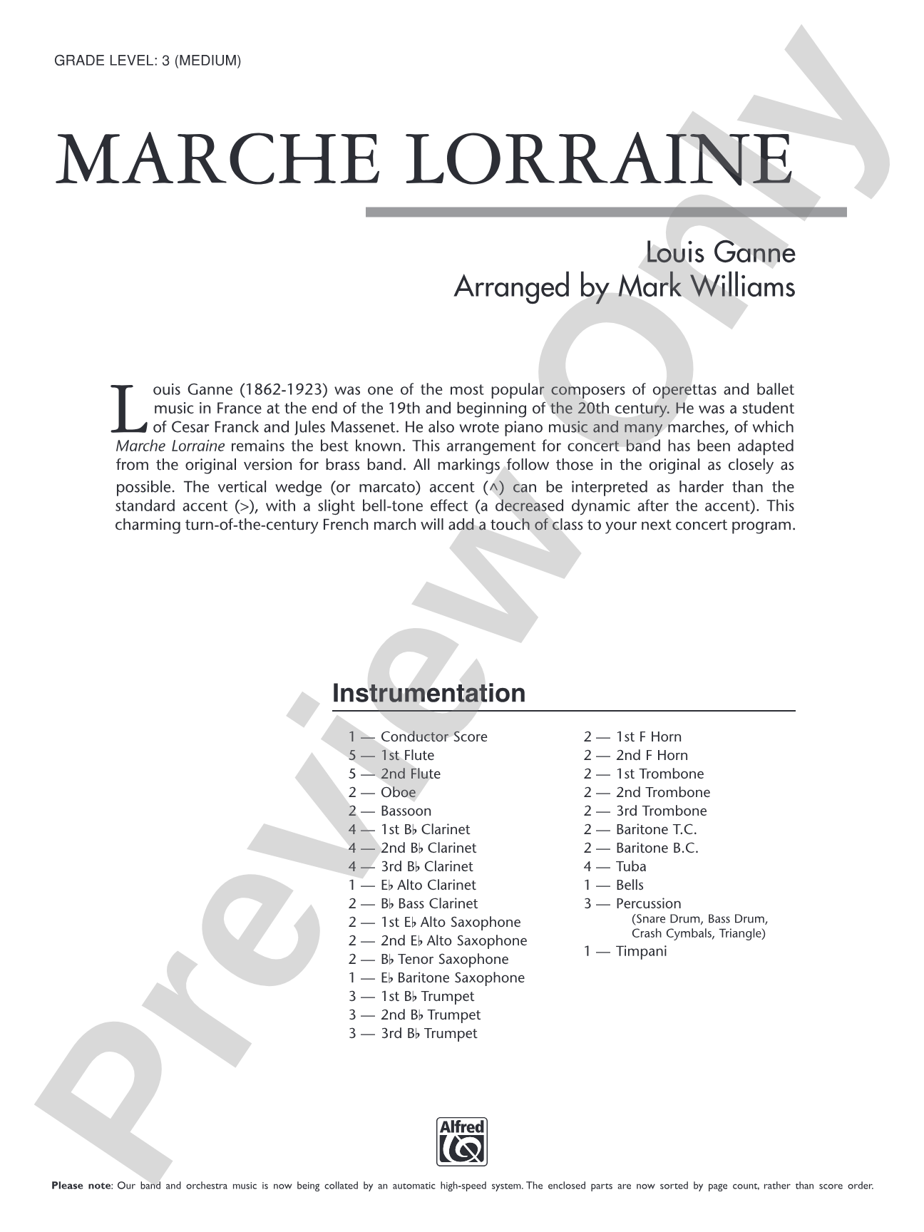 Marche Lorraine: Concert Band Conductor Score & Parts