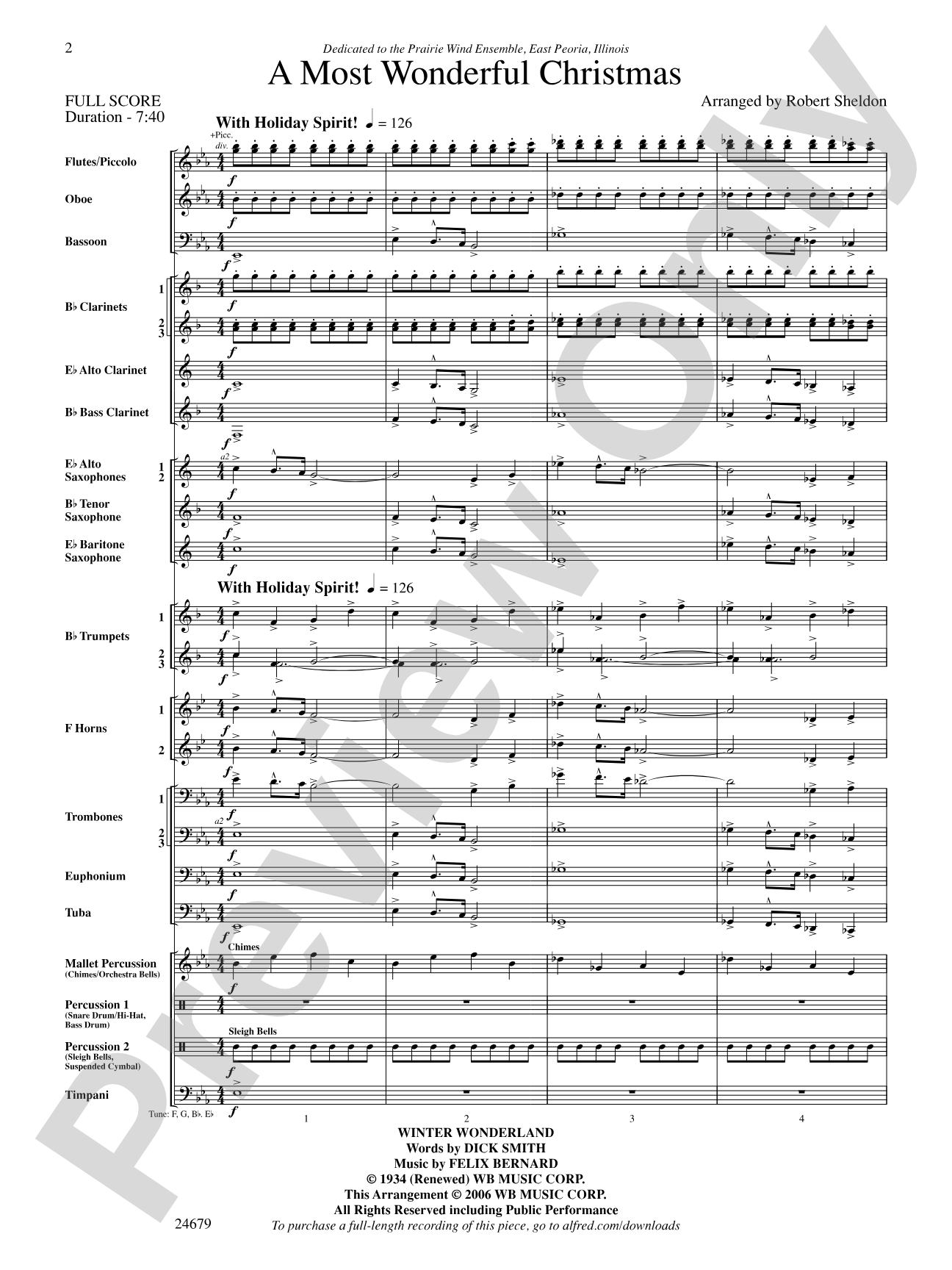 A Most Wonderful Christmas: Concert Band Conductor Score & Parts