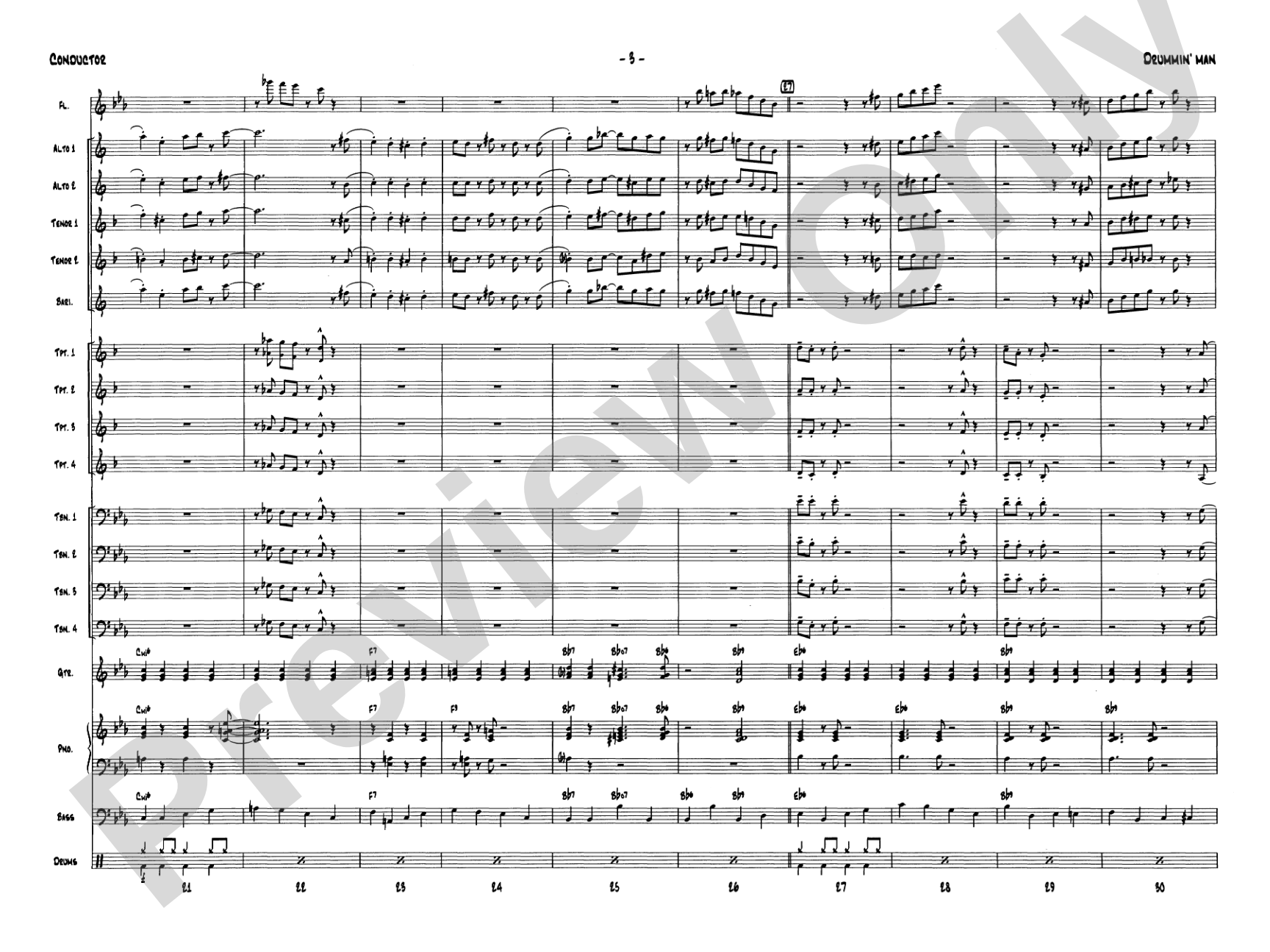 Drummin' Man: Jazz Ensemble Conductor Score & Parts