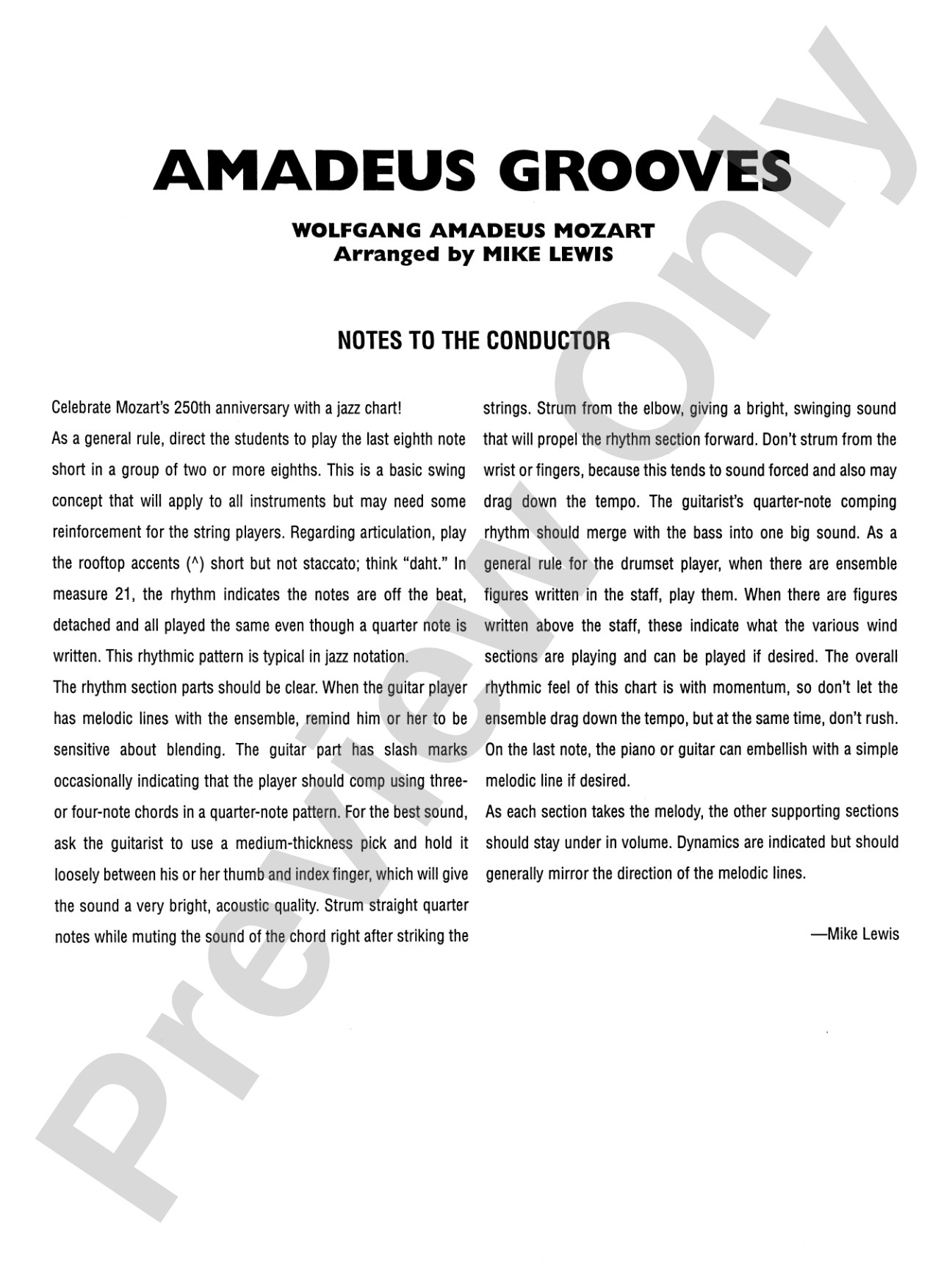 Amadeus Grooves: Jazz Ensemble Conductor Score & Parts