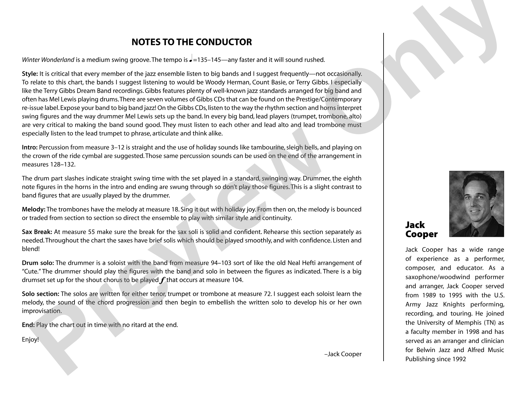 Winter Wonderland: Jazz Ensemble Conductor Score & Parts