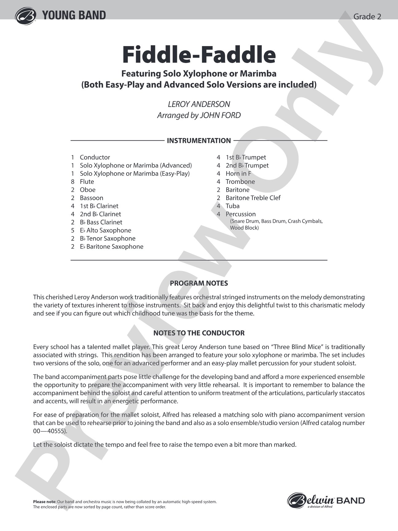 Fiddle-Faddle: Concert Band Conductor Score & Parts