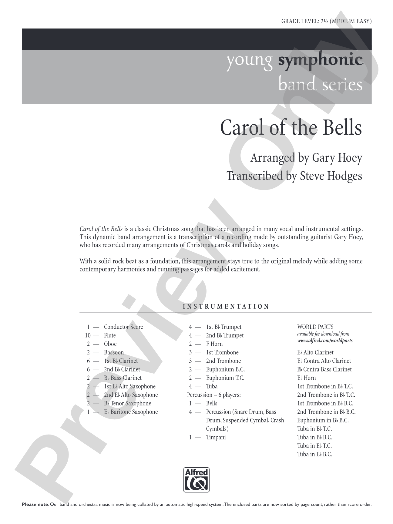 Carol of the Bells: Concert Band Conductor Score & Parts