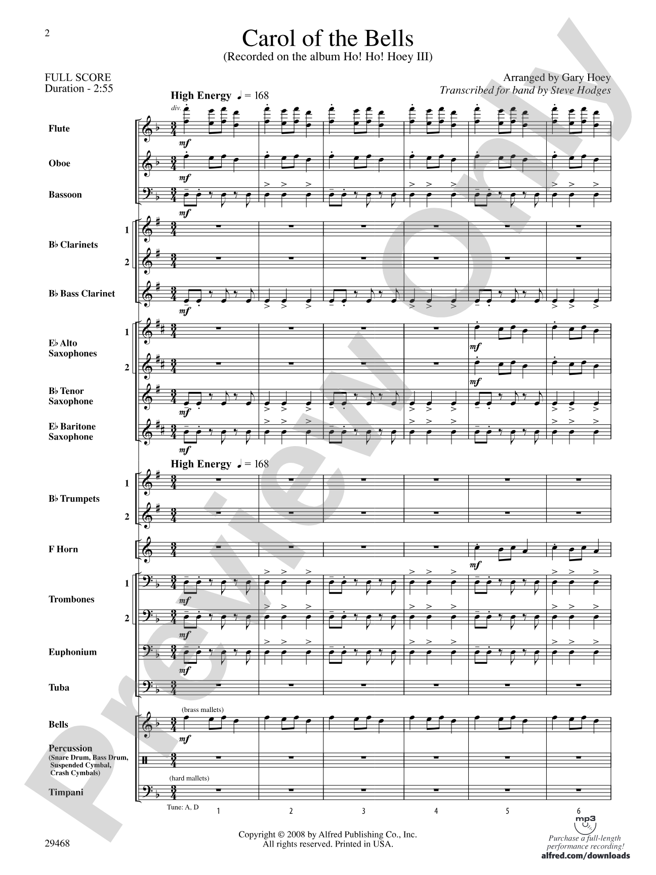 Carol of the Bells: Concert Band Conductor Score & Parts