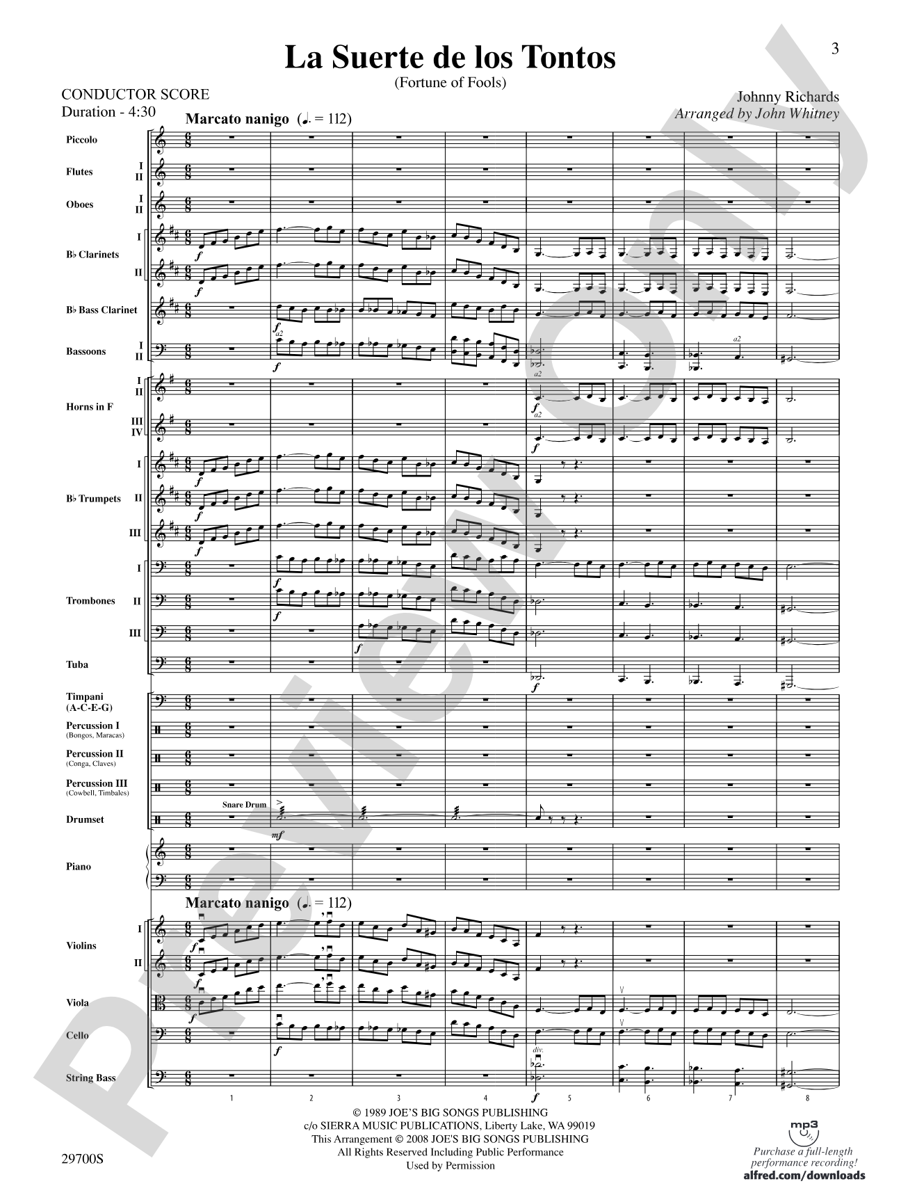 La Suerte de los Tontos (Fortune of Fools): Full Orchestra Conductor Score & Parts