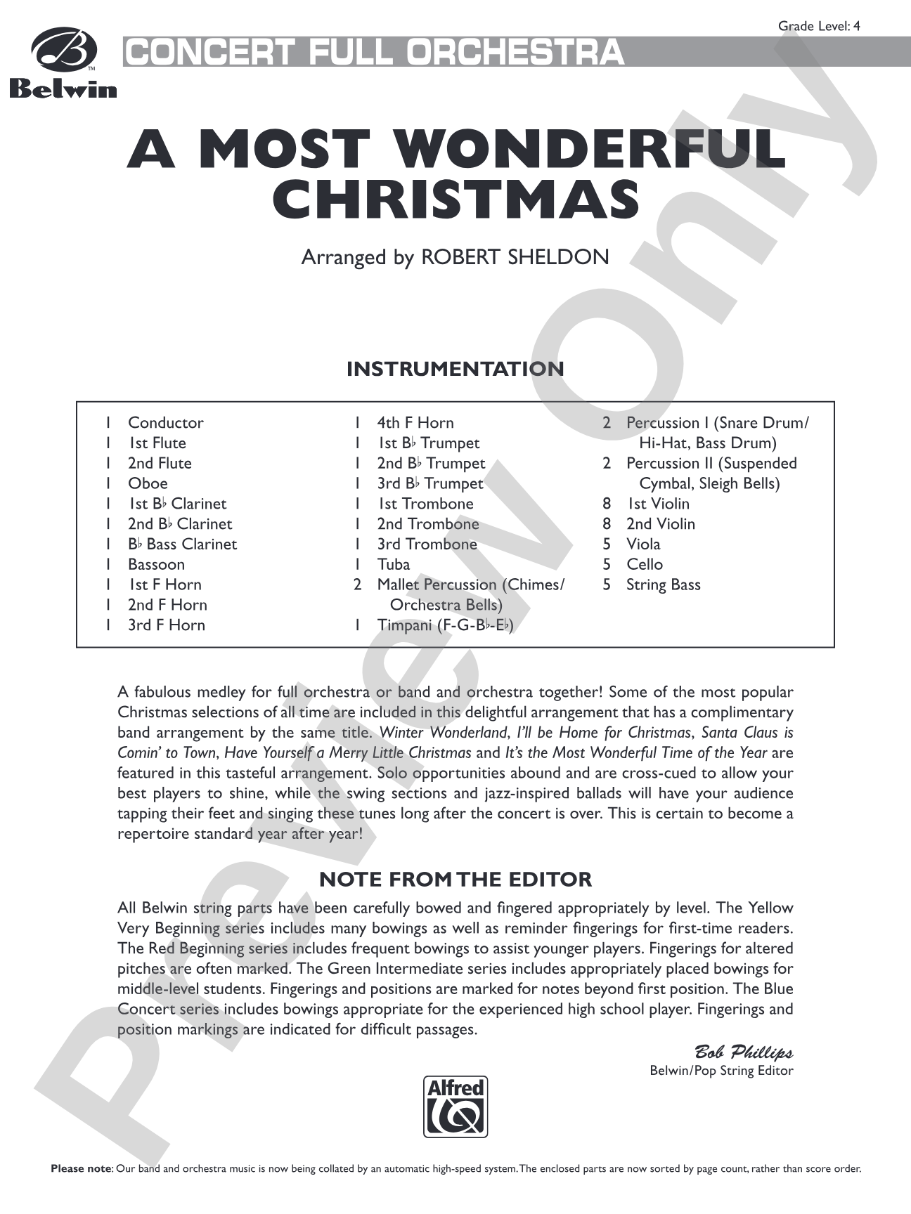 A Most Wonderful Christmas: Full Orchestra Conductor Score & Parts