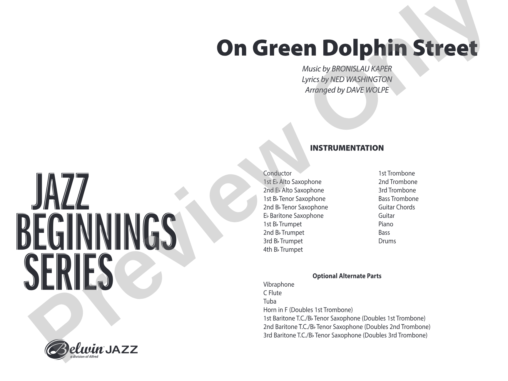 On Green Dolphin Street: Jazz Ensemble Conductor Score & Parts