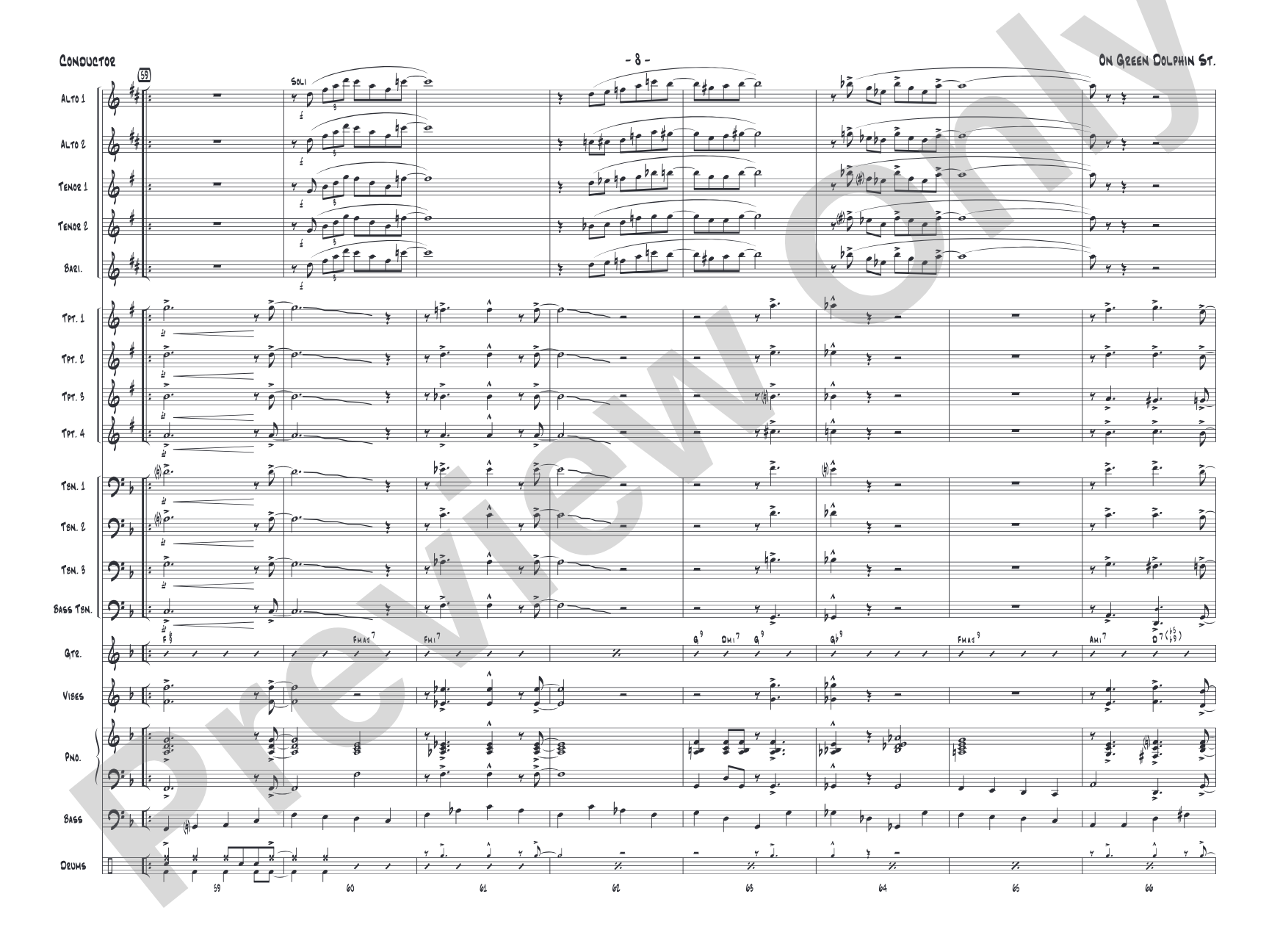 On Green Dolphin Street: Jazz Ensemble Conductor Score & Parts