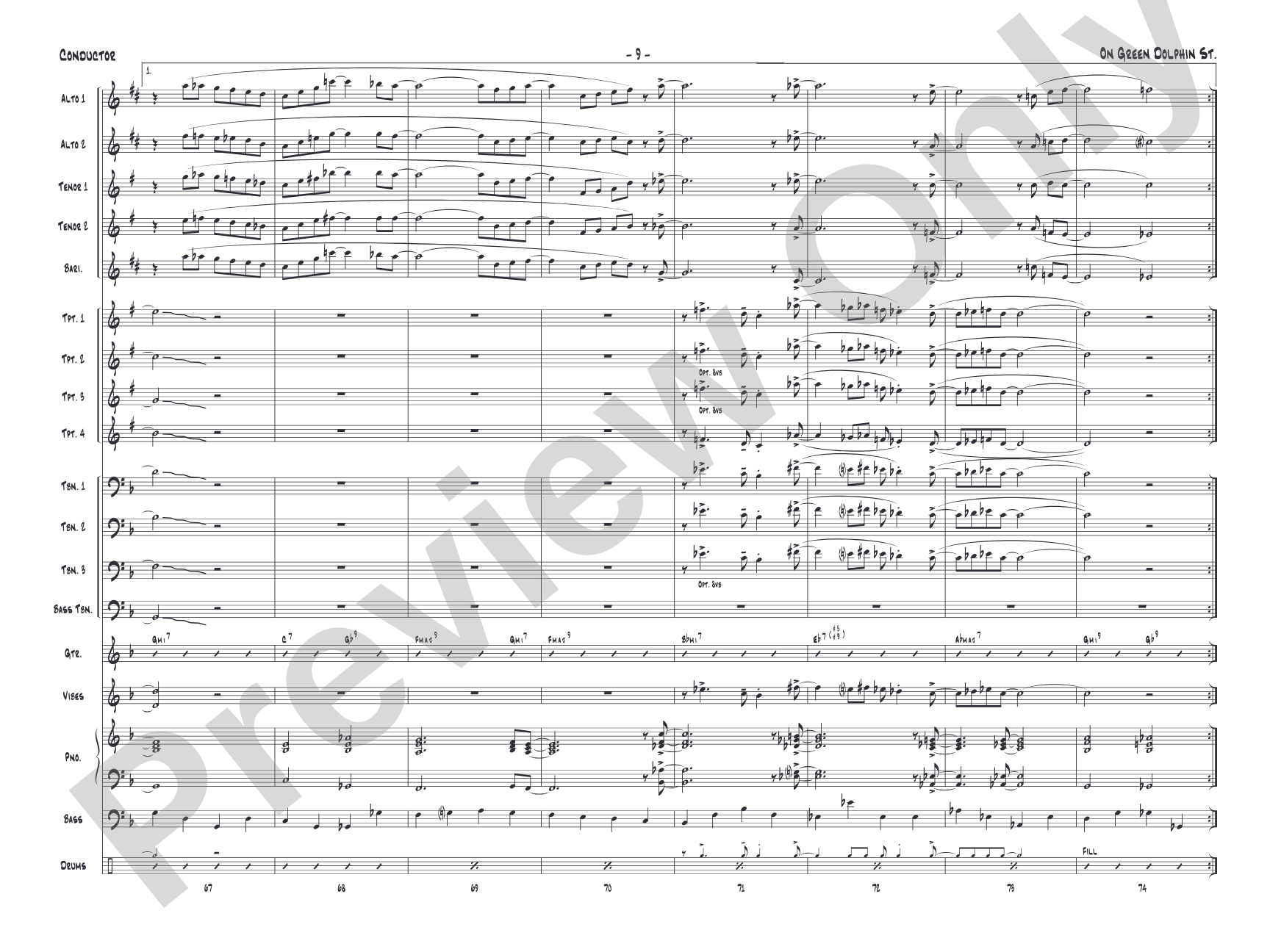 On Green Dolphin Street: Jazz Ensemble Conductor Score & Parts