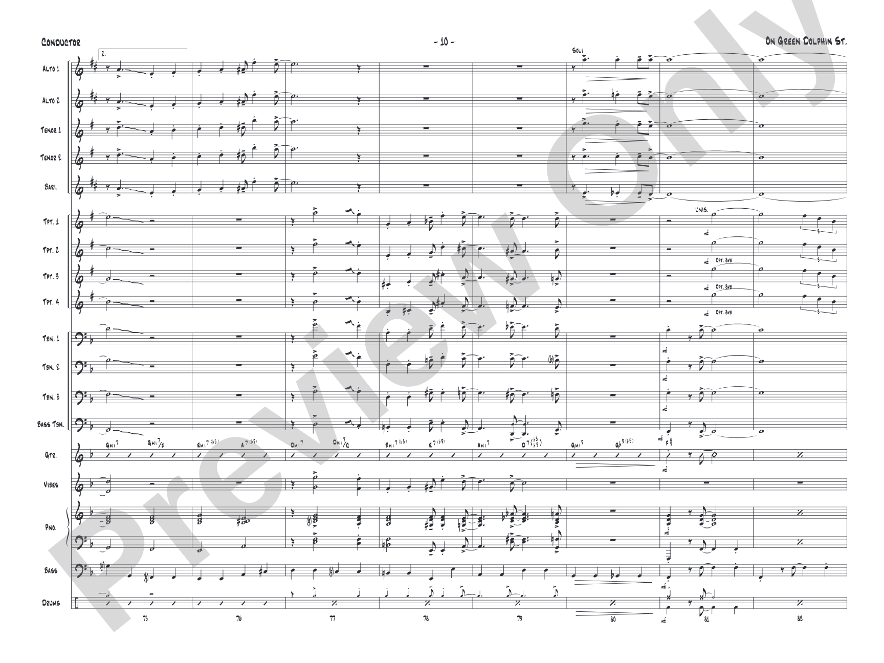 On Green Dolphin Street: Jazz Ensemble Conductor Score & Parts