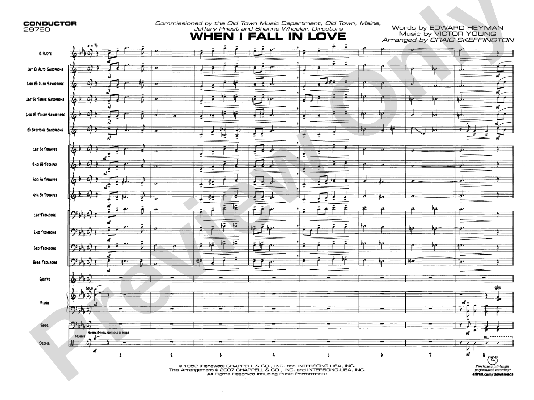 When I Fall in Love: Jazz Ensemble Conductor Score & Parts