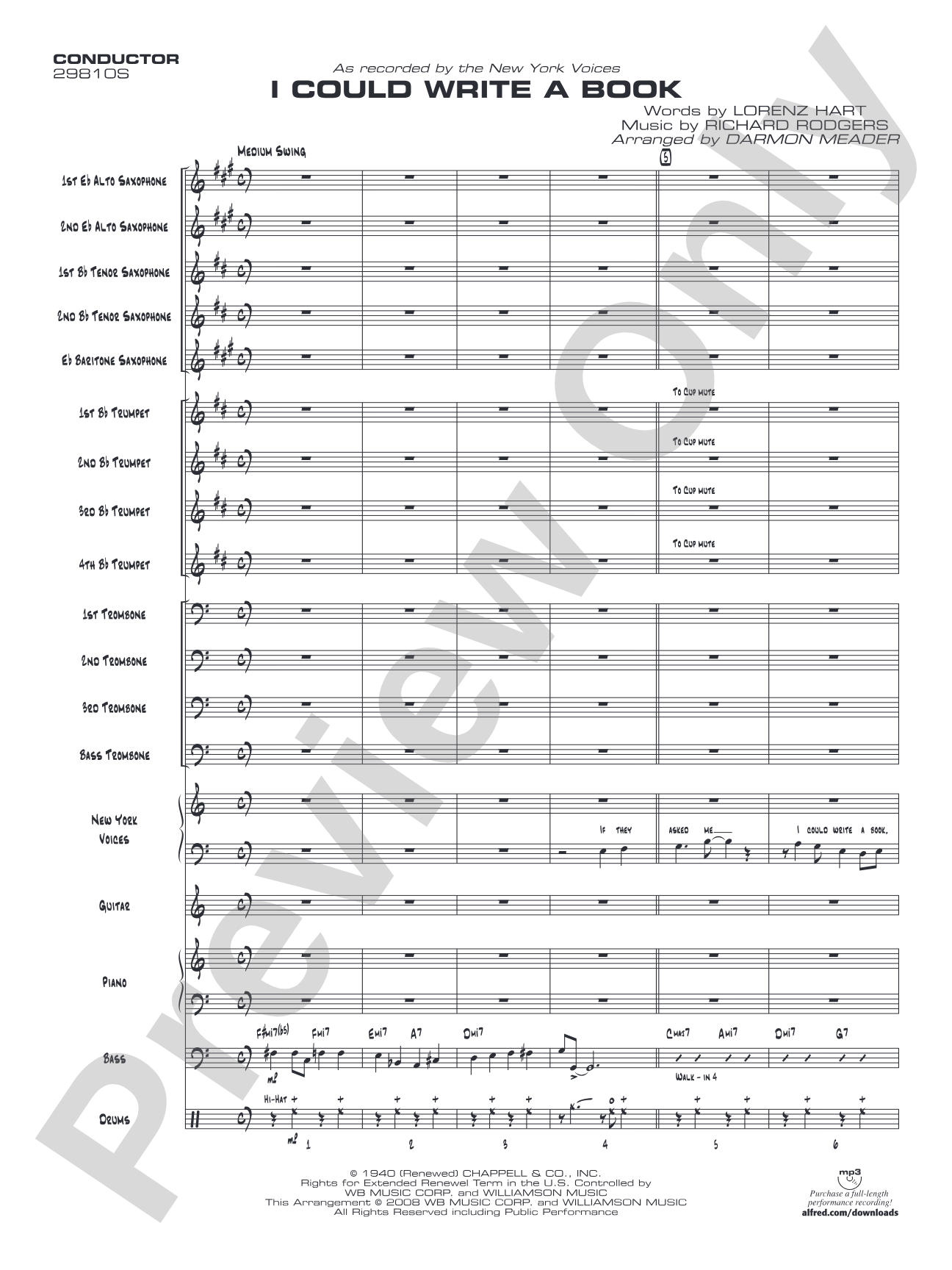I Could Write a Book: Vocal Solo with Jazz Ensemble Conductor Score & Parts