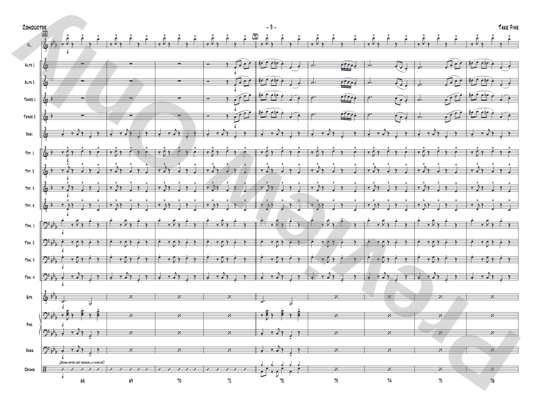 Take Five: Jazz Ensemble Conductor Score & Parts