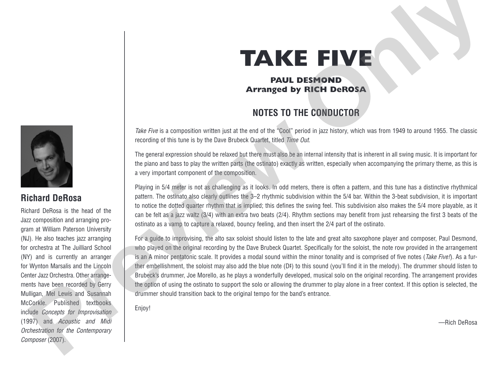 Take Five: Jazz Ensemble Conductor Score & Parts