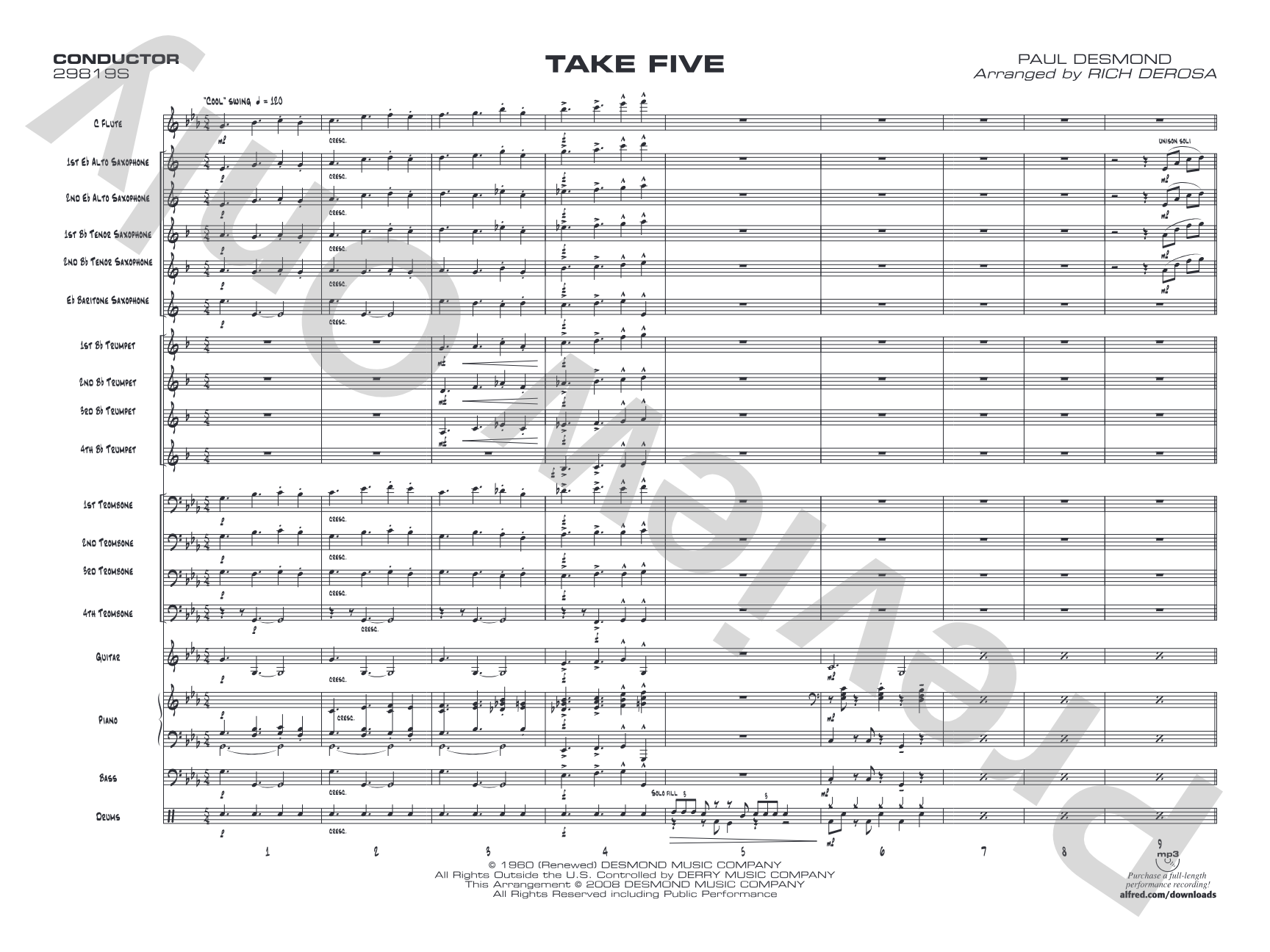 Take Five: Jazz Ensemble Conductor Score & Parts