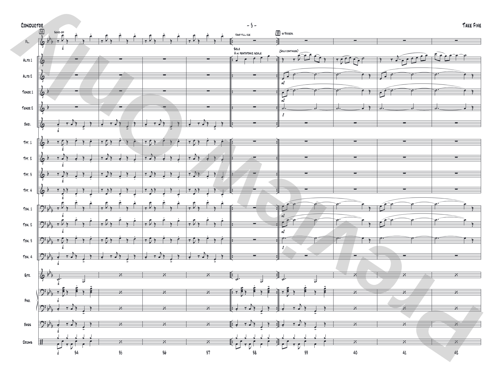 Take Five: Jazz Ensemble Conductor Score & Parts
