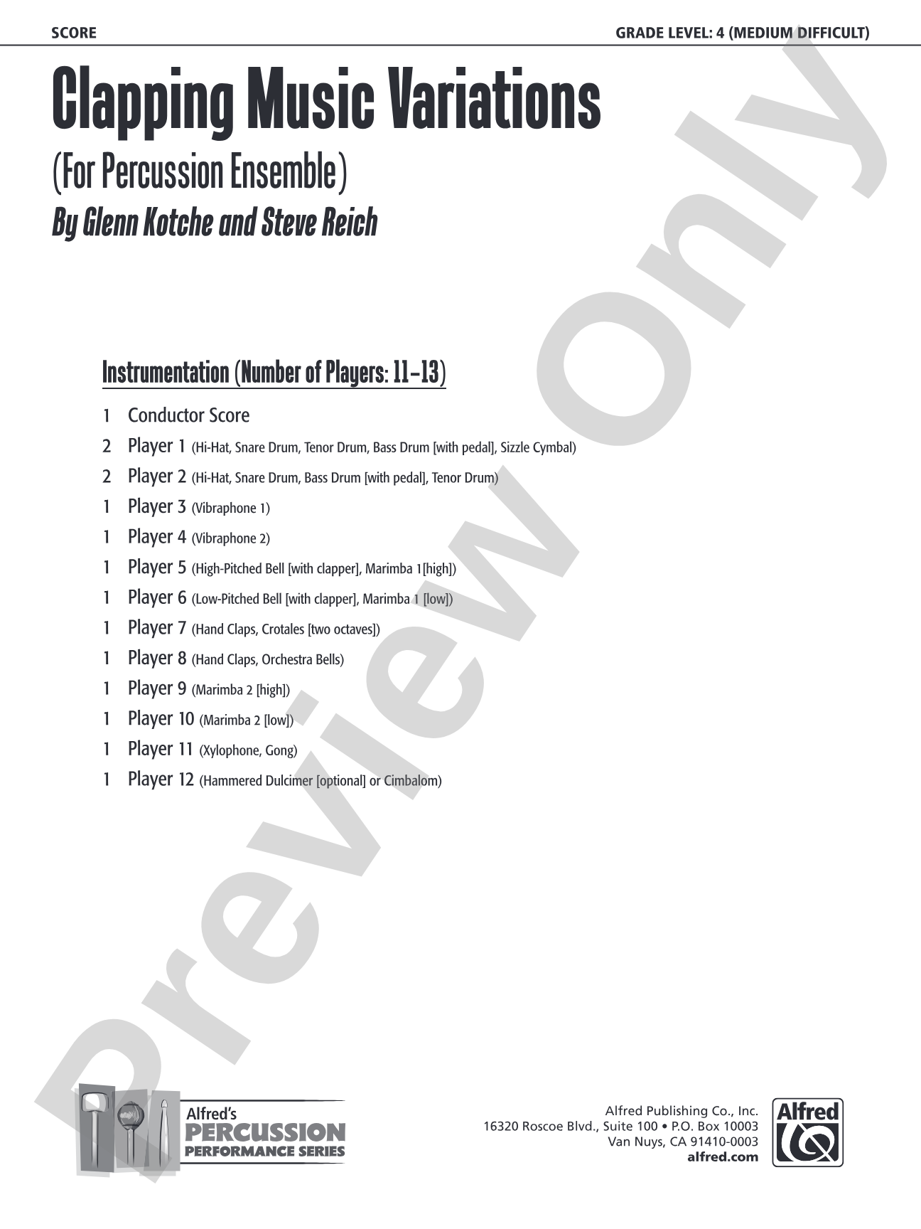 Clapping Music Variations: Percussion Ensemble Score & Parts