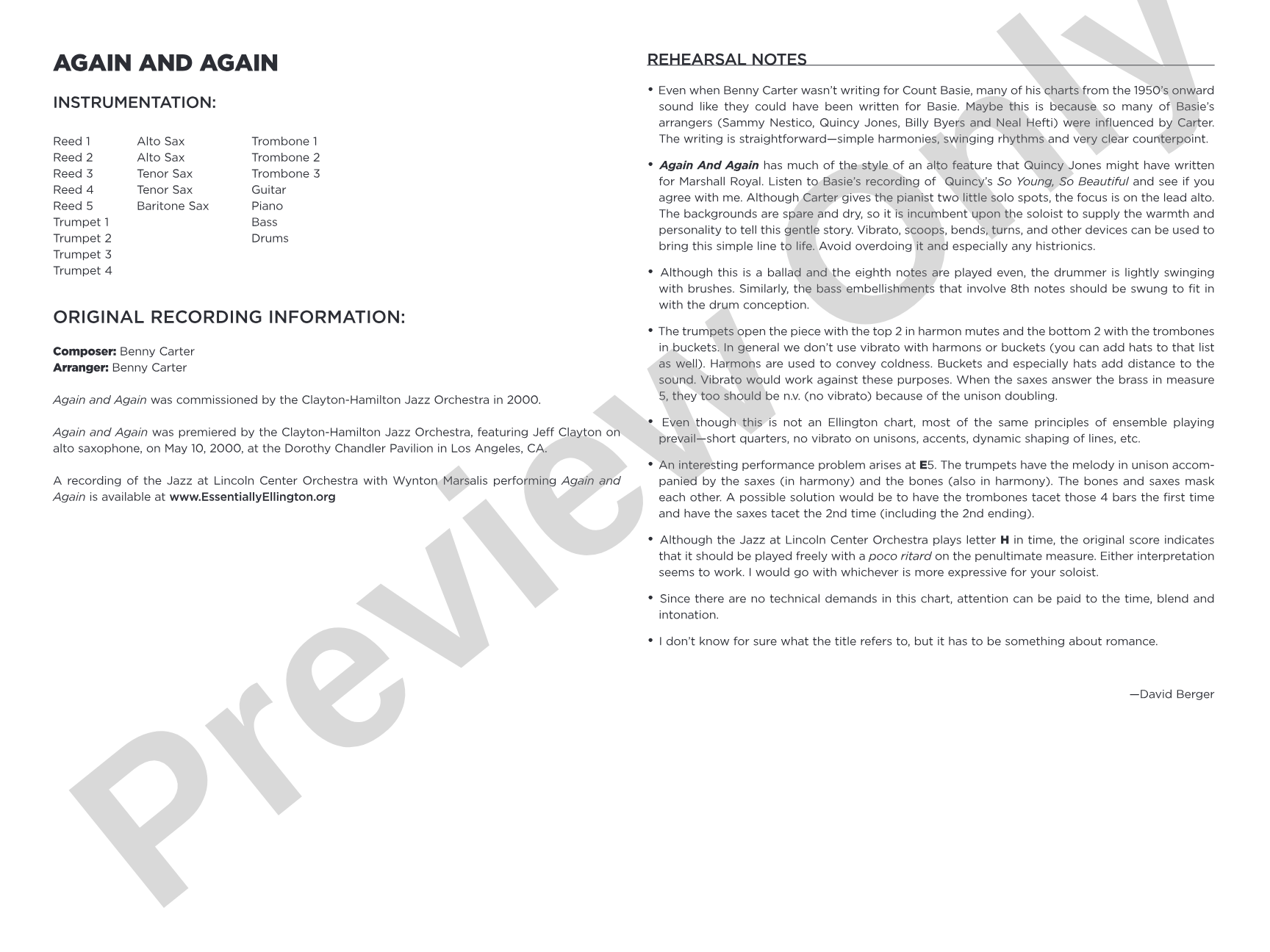 Again and Again: Jazz Ensemble Conductor Score & Parts