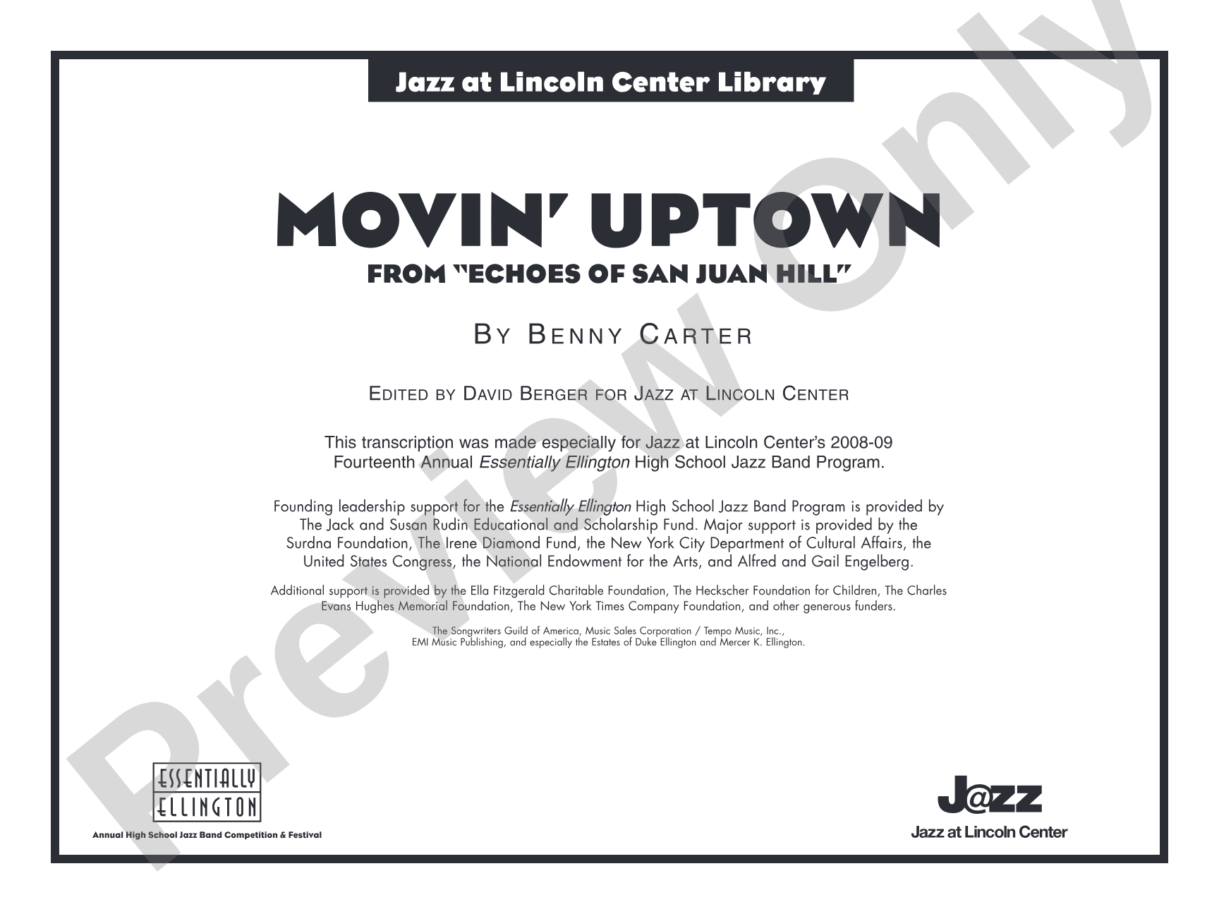 Movin' Uptown: Jazz Ensemble Conductor Score & Parts