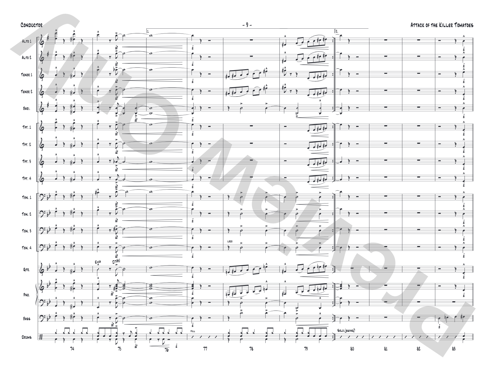 Attack of the Killer Tomatoes: Jazz Ensemble Conductor Score & Parts