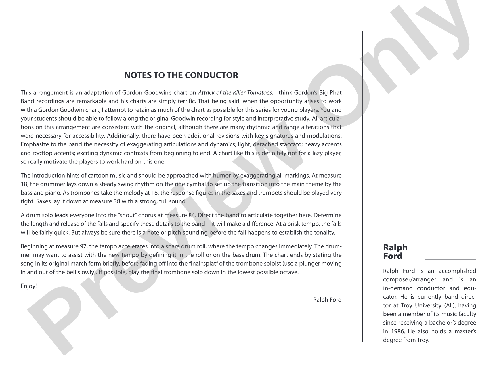 Attack of the Killer Tomatoes: Jazz Ensemble Conductor Score & Parts