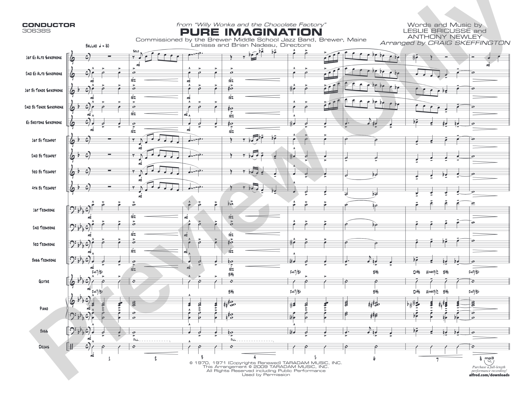 Pure Imagination (from Willy Wonka and the Chocolate Factory): Jazz Ensemble Conductor Score & Parts