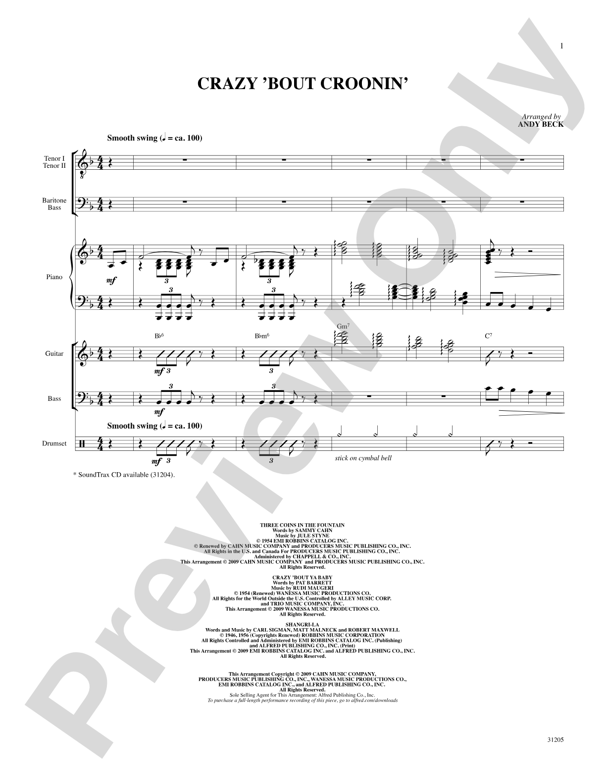 Crazy 'Bout Croonin' (A Medley for Men): Score