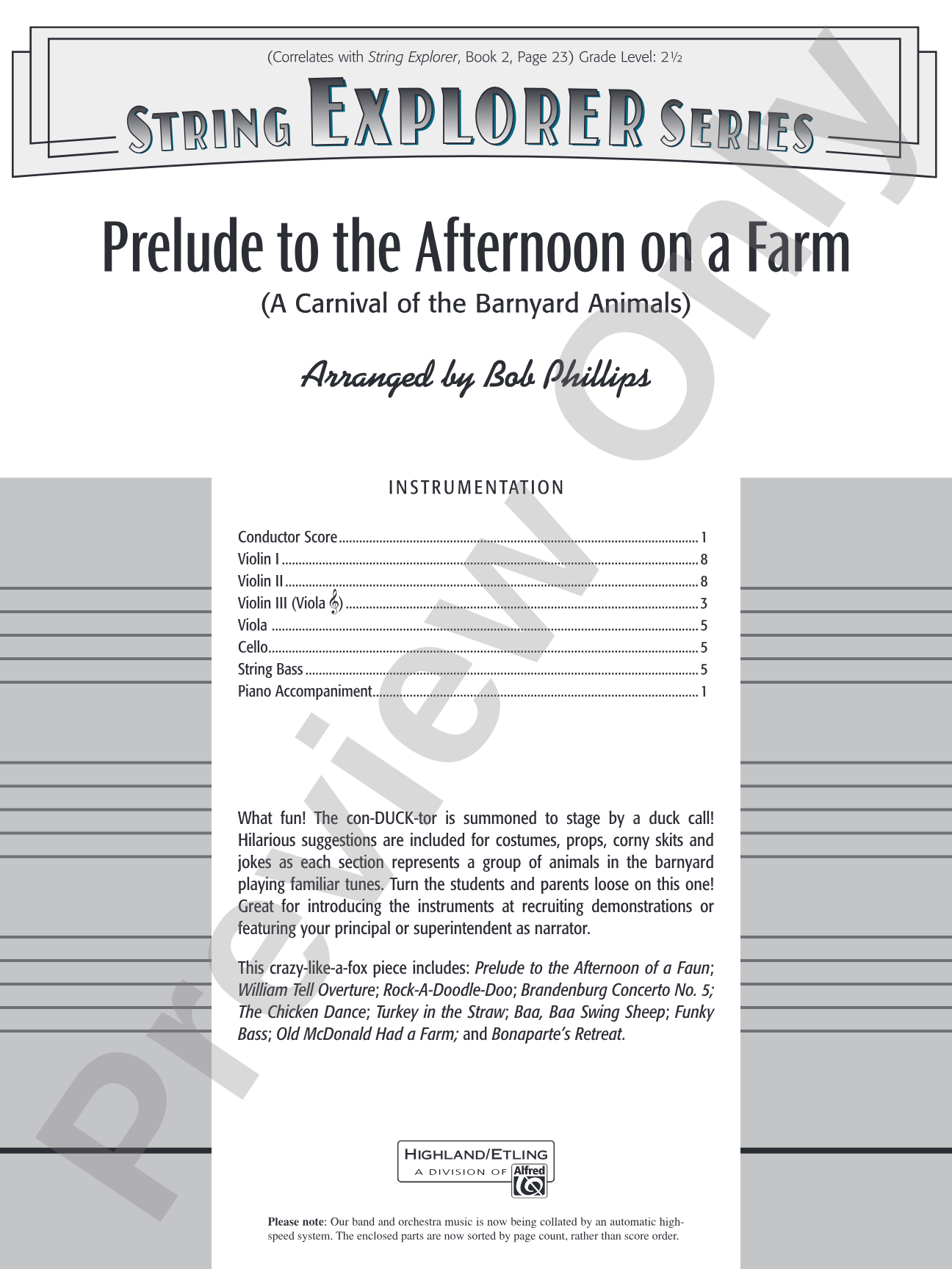 Prelude to the Afternoon on a Farm: String Orchestra Conductor Score & Parts