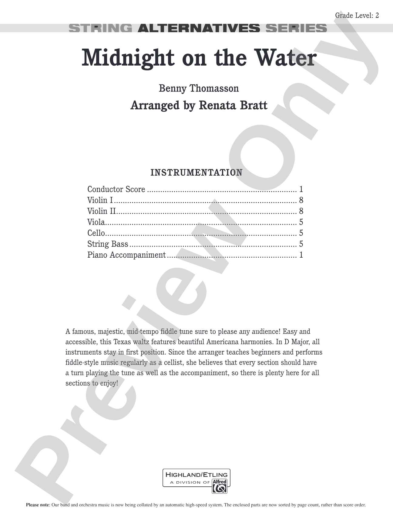 Midnight on the Water: String Orchestra Conductor Score & Parts