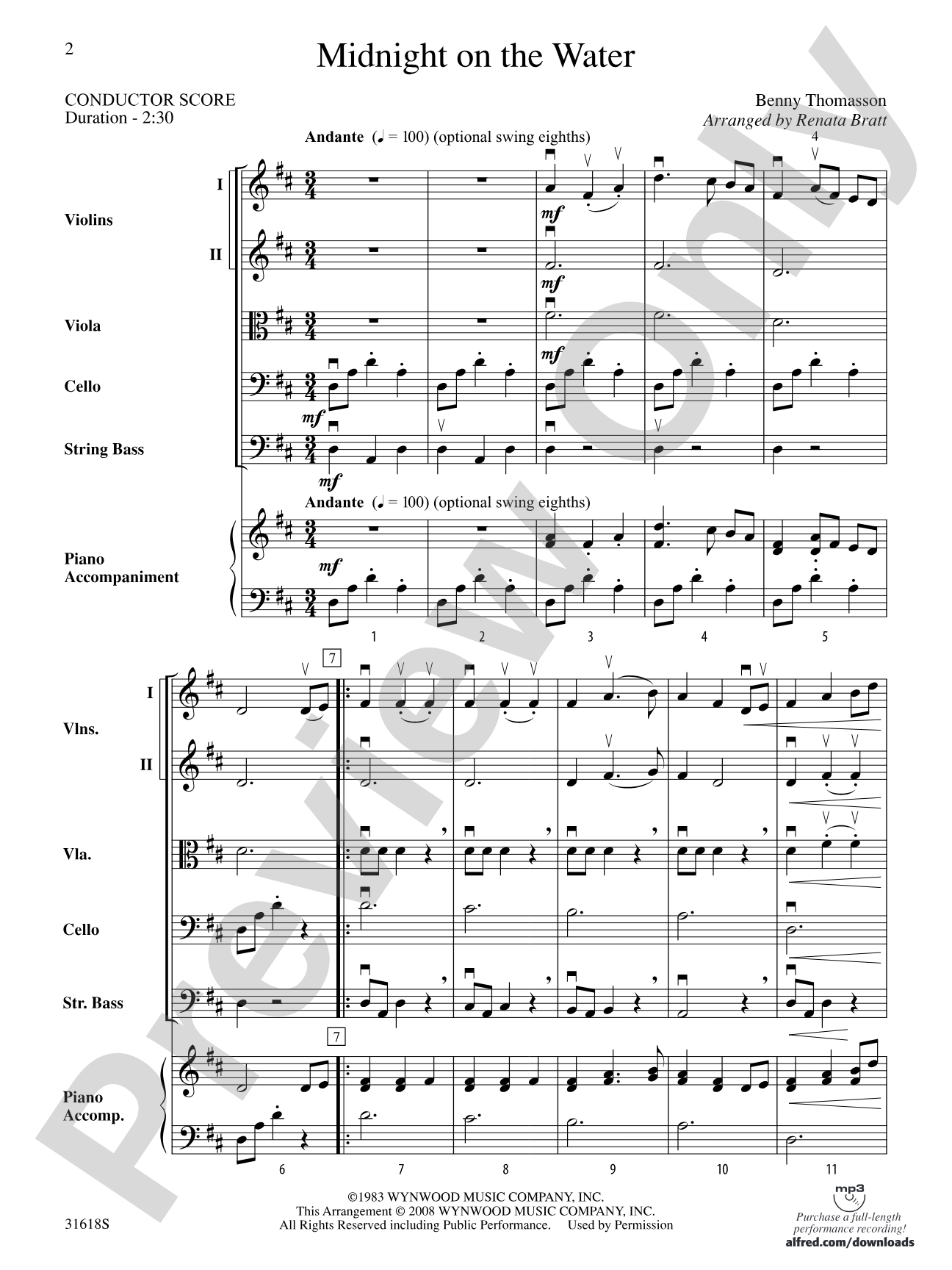 Midnight on the Water: String Orchestra Conductor Score & Parts