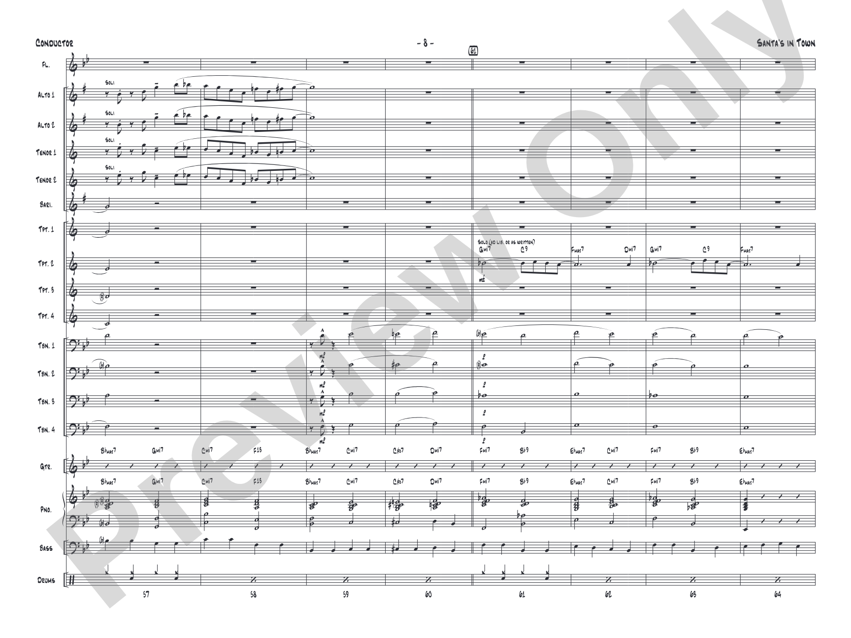 Santa's in Town: Jazz Ensemble Conductor Score & Parts