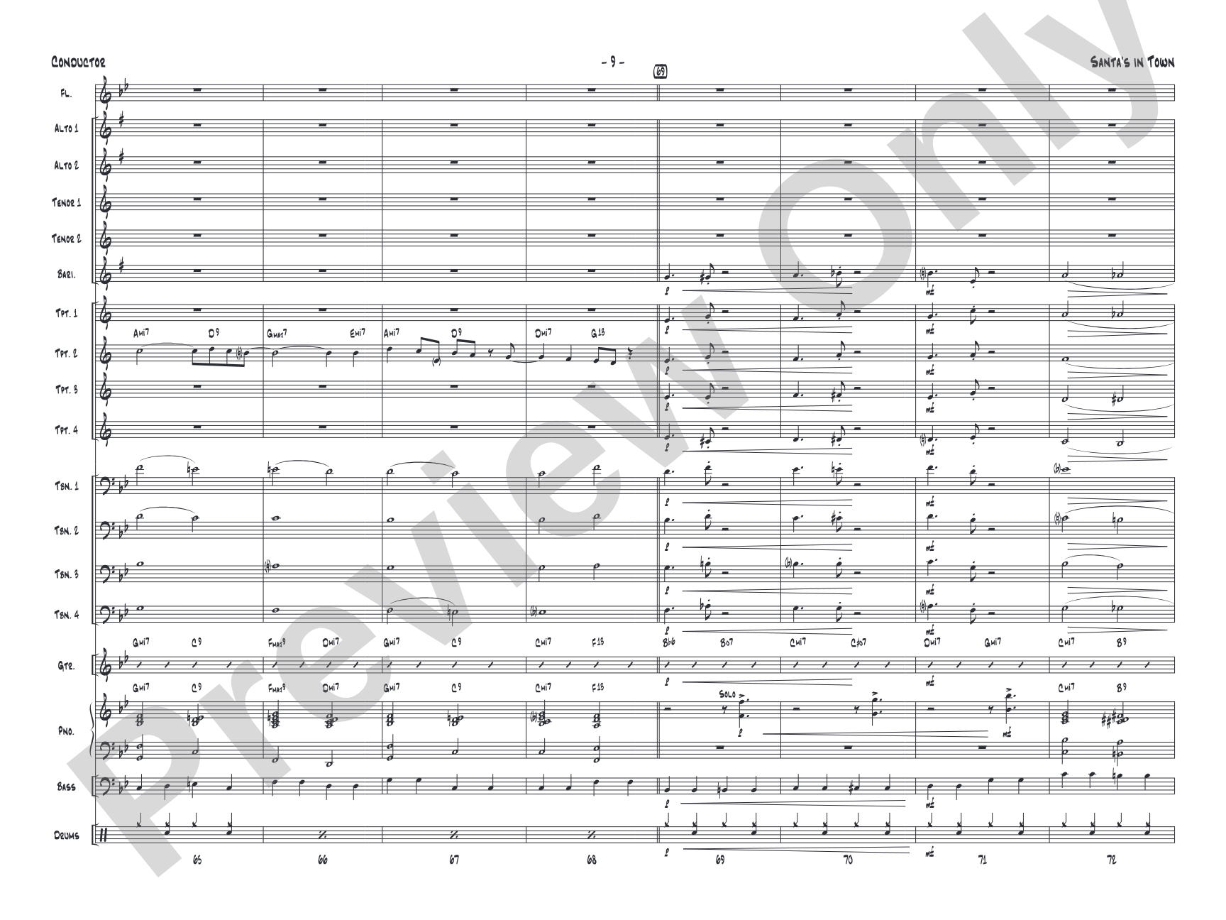 Santa's in Town: Jazz Ensemble Conductor Score & Parts