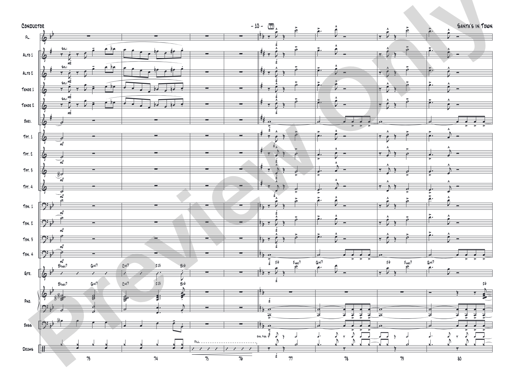 Santa's in Town: Jazz Ensemble Conductor Score & Parts
