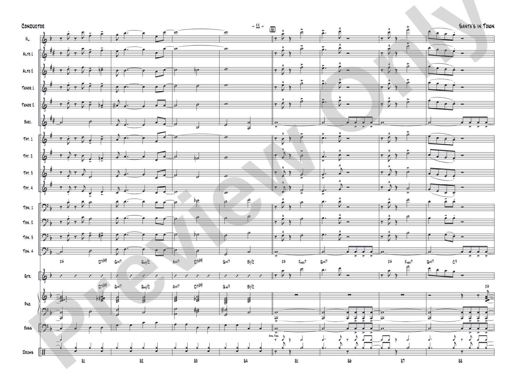 Santa's in Town: Jazz Ensemble Conductor Score & Parts
