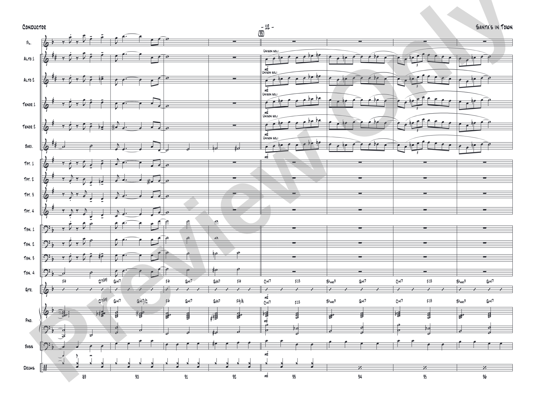 Santa's in Town: Jazz Ensemble Conductor Score & Parts
