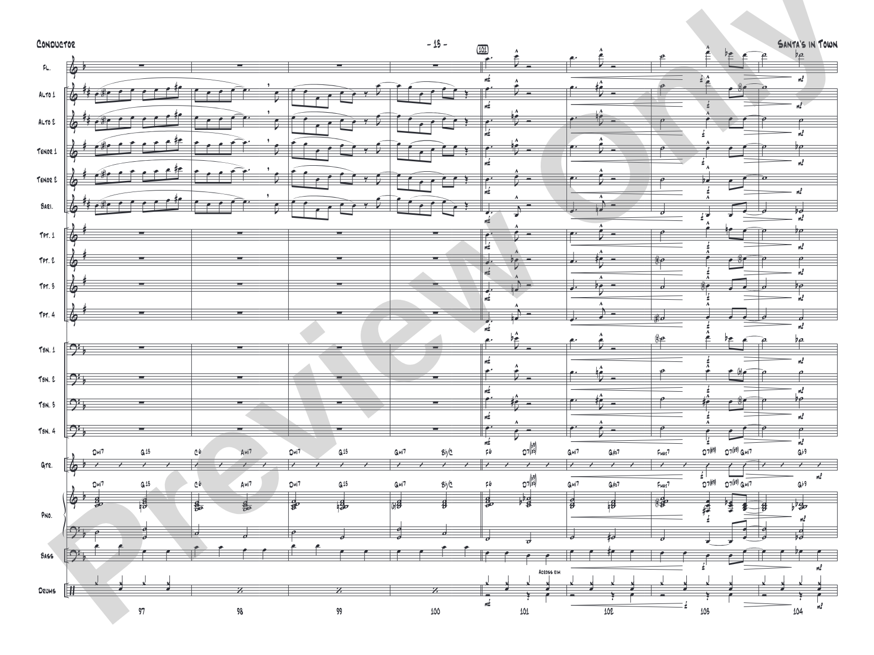 Santa's in Town: Jazz Ensemble Conductor Score & Parts